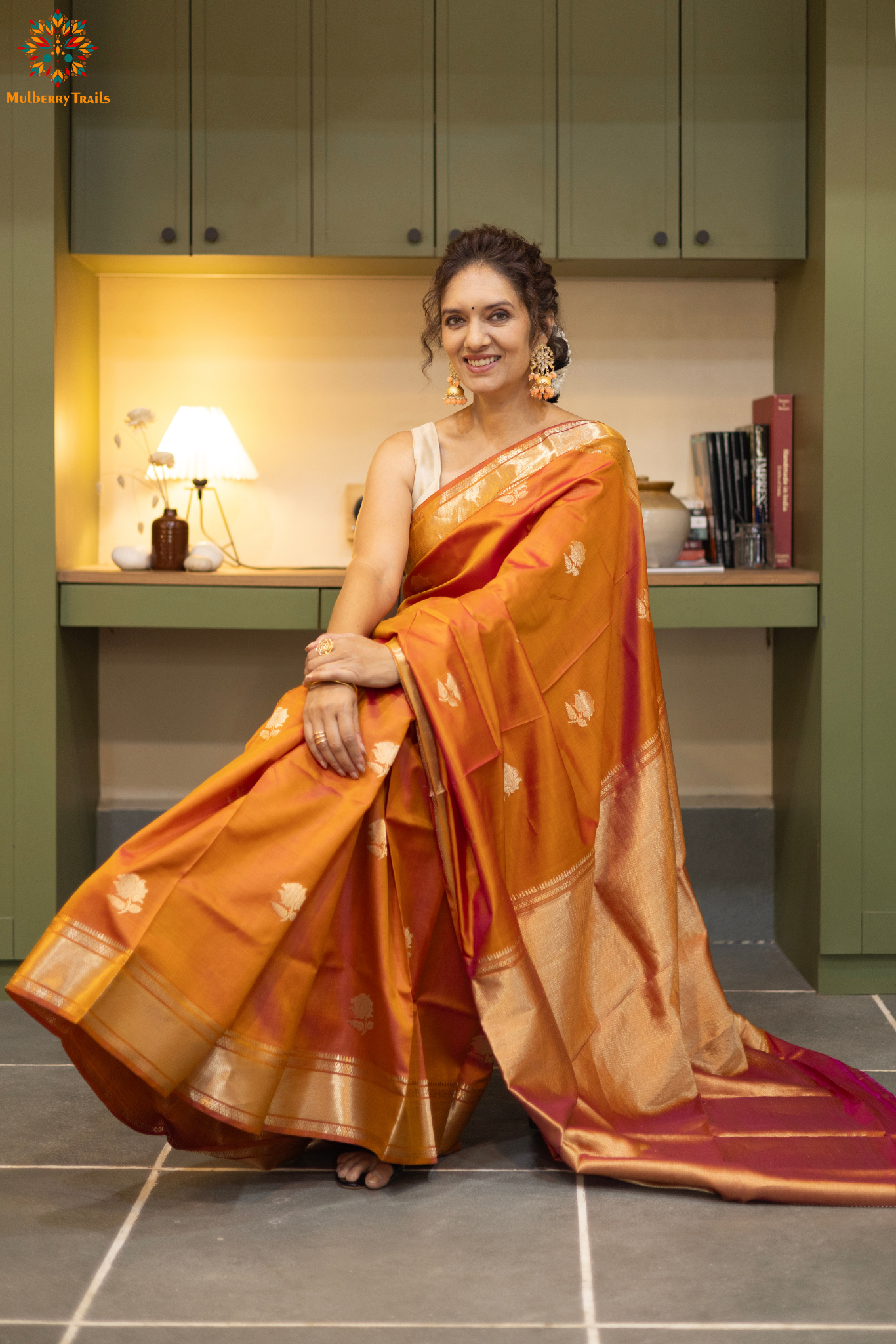 Bishnupadi: Pure Silk Rose design Swarnachari_Peach