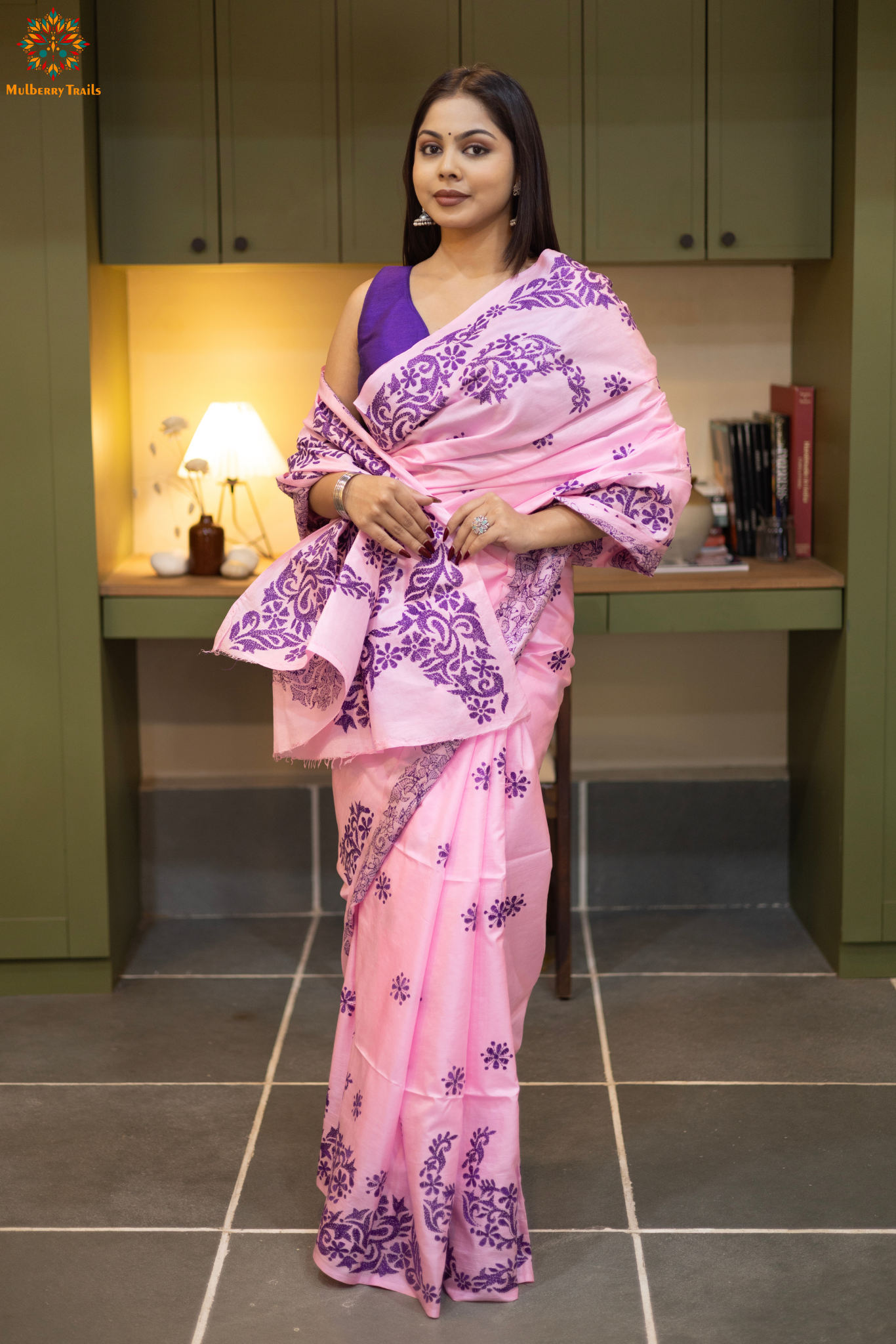 Rima - Pink Paisley Silk Saree with Embroidery