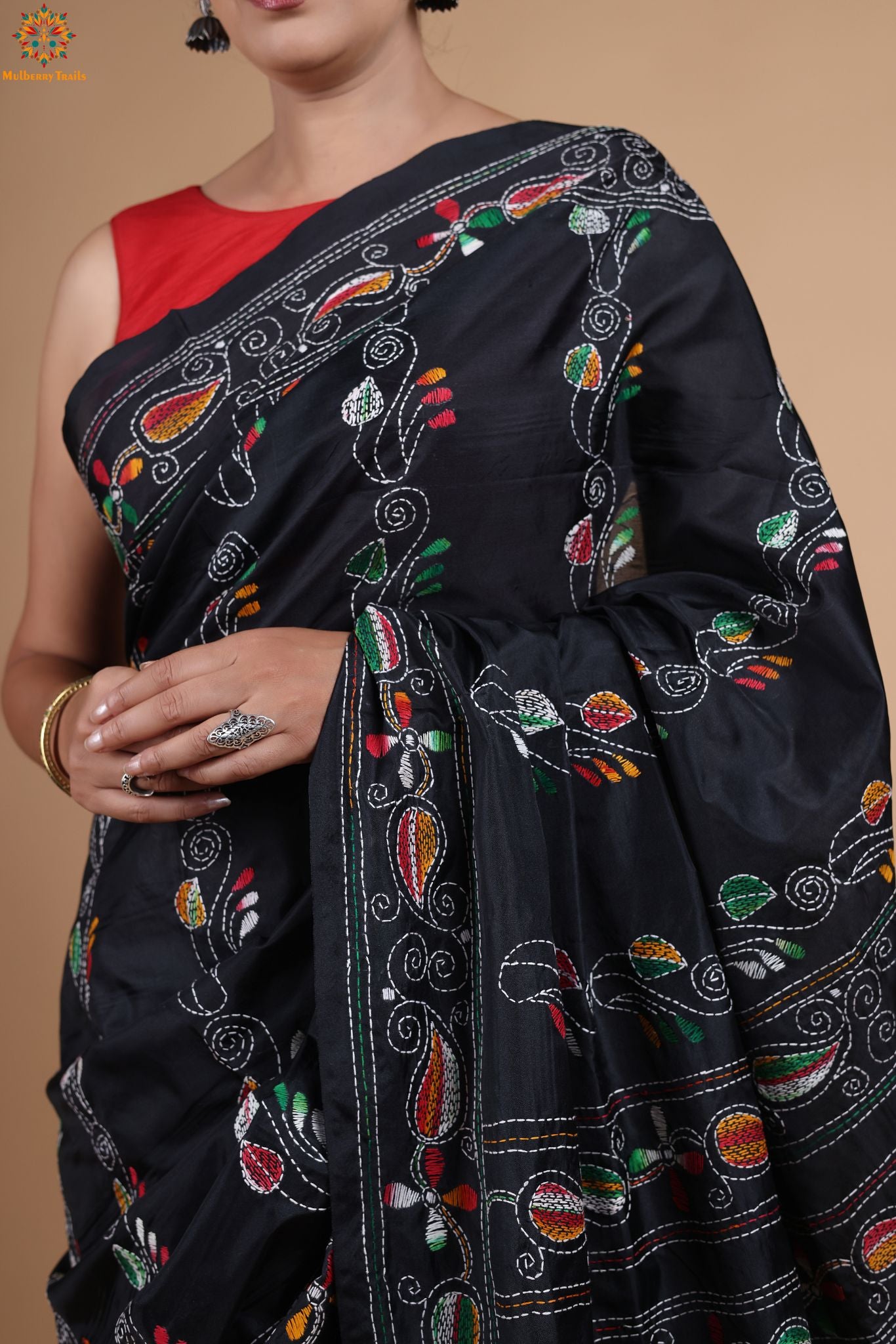 Koyna - Art Silk Kantha Embroidery Saree