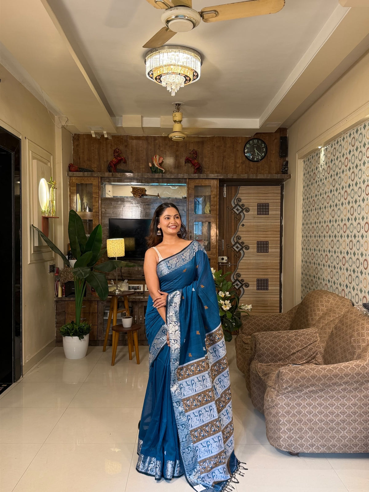 Bishnupadi: Premiun Cotton baluchari Saree_Blue