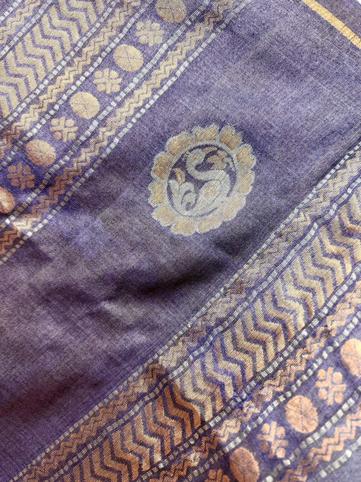 Meghana: Premiun Tusser silk Saree_Deep Blue Swan motif
