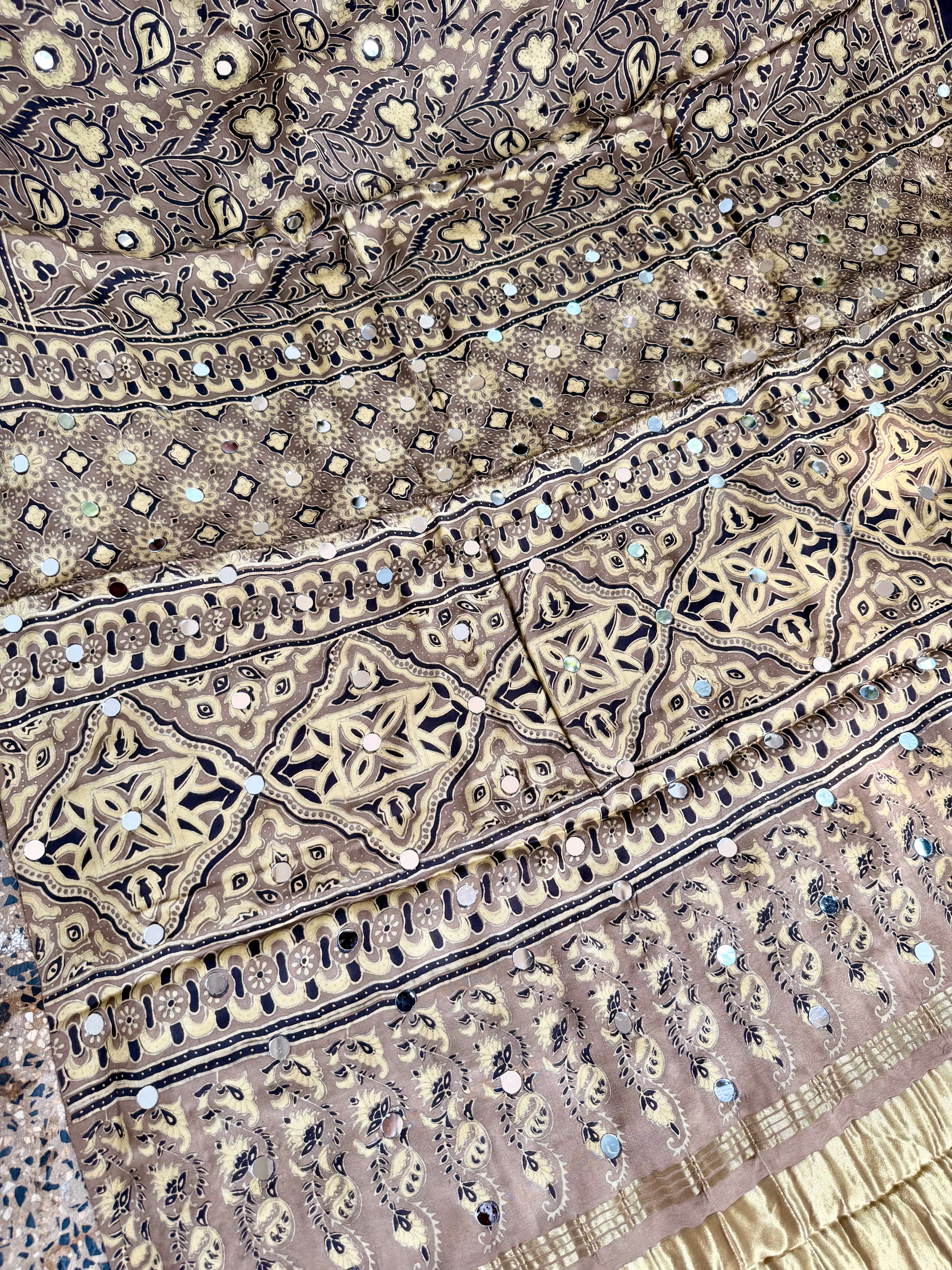 Ajrakh Modal silk sarees with Mirror Work