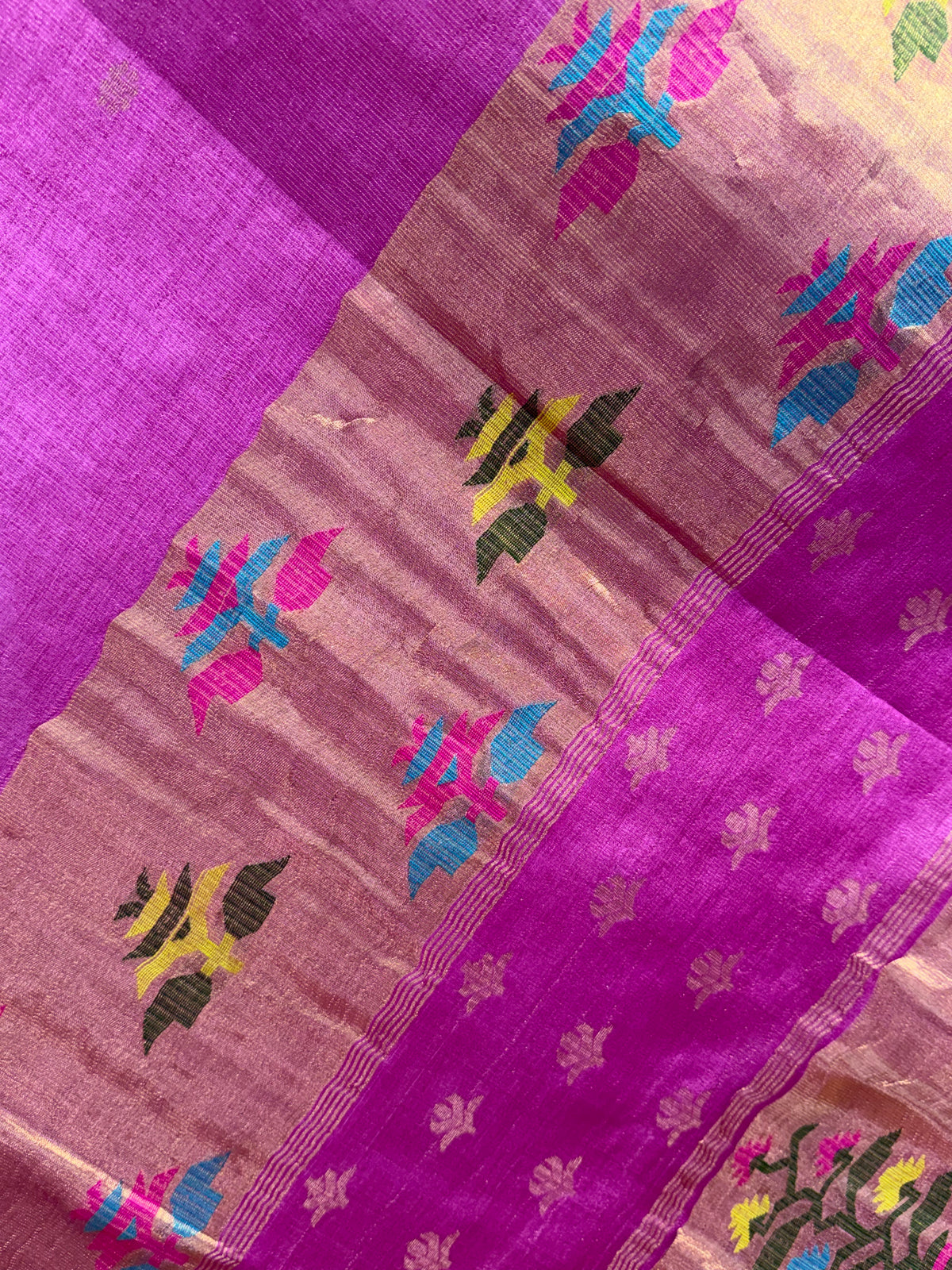 Meghana: Premiun Tusser silk Saree_pink paithani design
