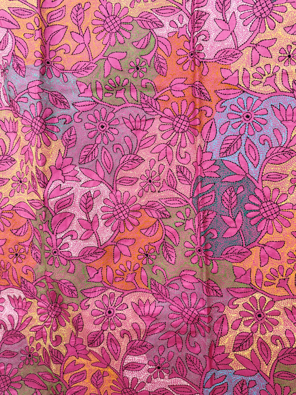 Rima - Bangalore silk saree with kantha embroidery pink