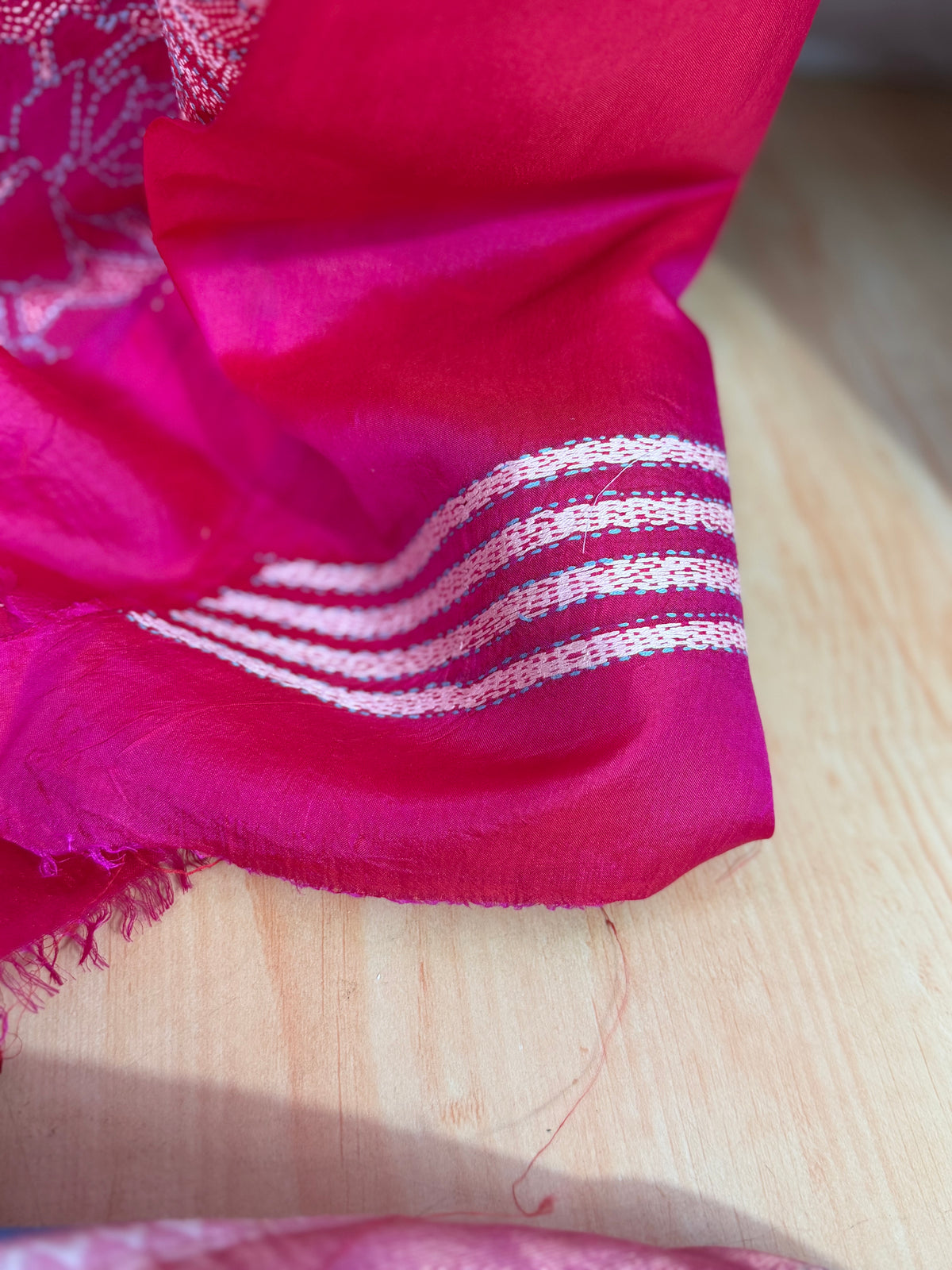 Rima - Bangalore silk saree with kantha embroidery pink