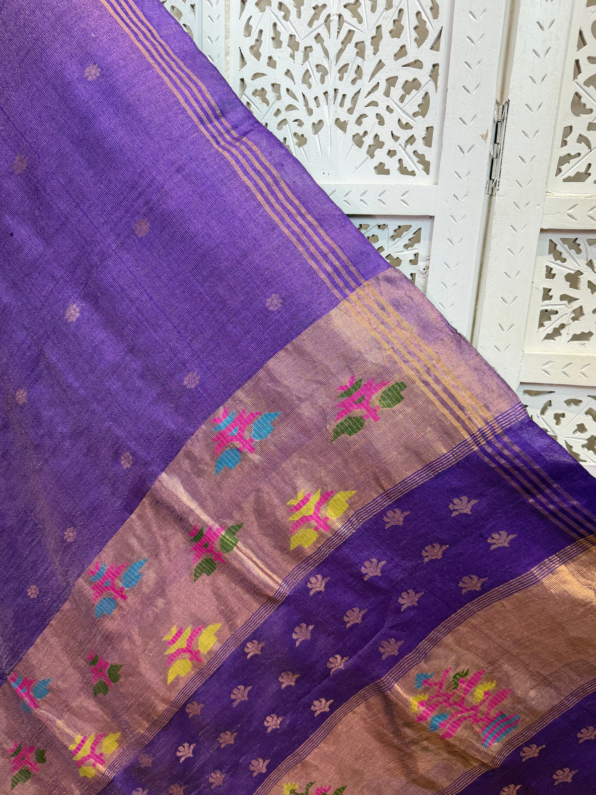 Meghana: Premiun Tusser silk Saree_purple paithani design