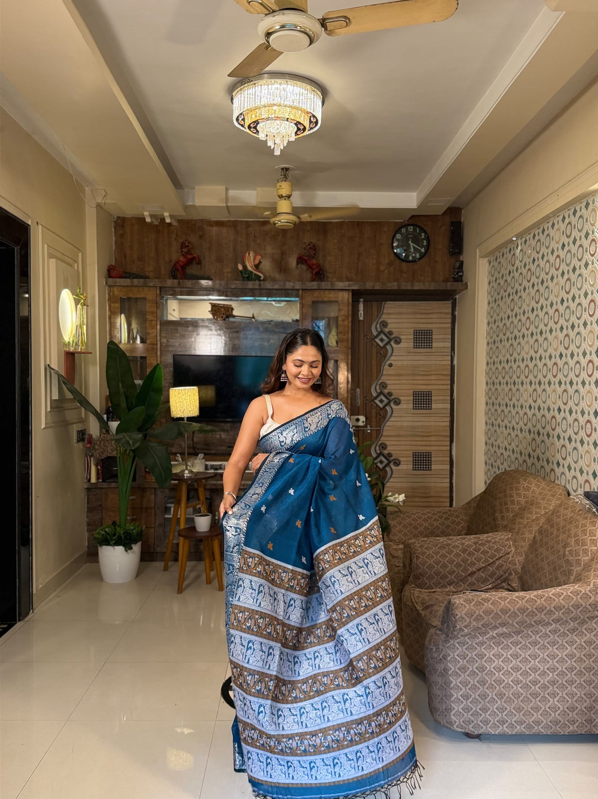 Bishnupadi: Premiun Cotton baluchari Saree_Blue
