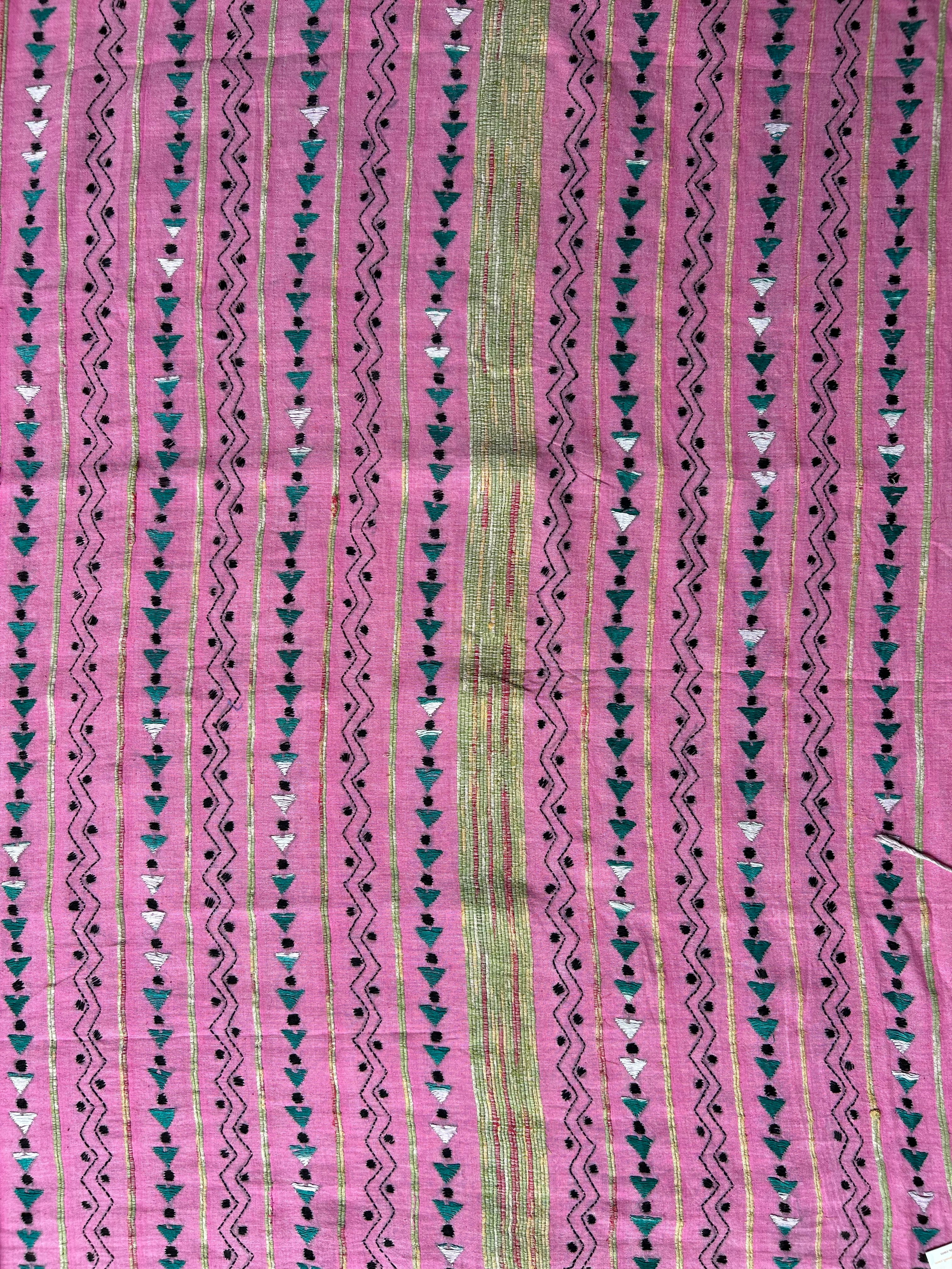 Vipas: Cotton Handloom Saree with Kantha Embroidery