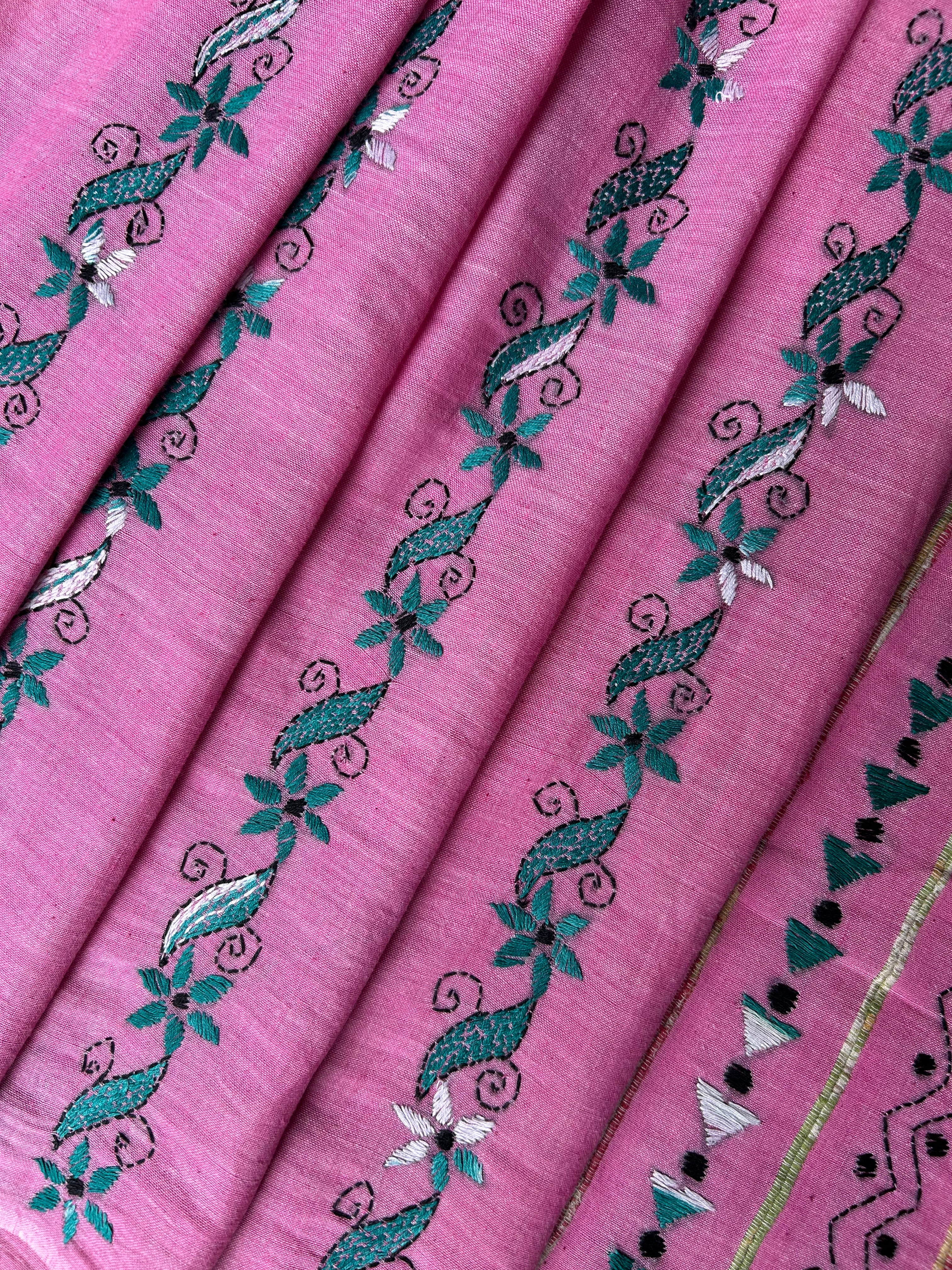 Vipas: Cotton Handloom Saree with Kantha Embroidery