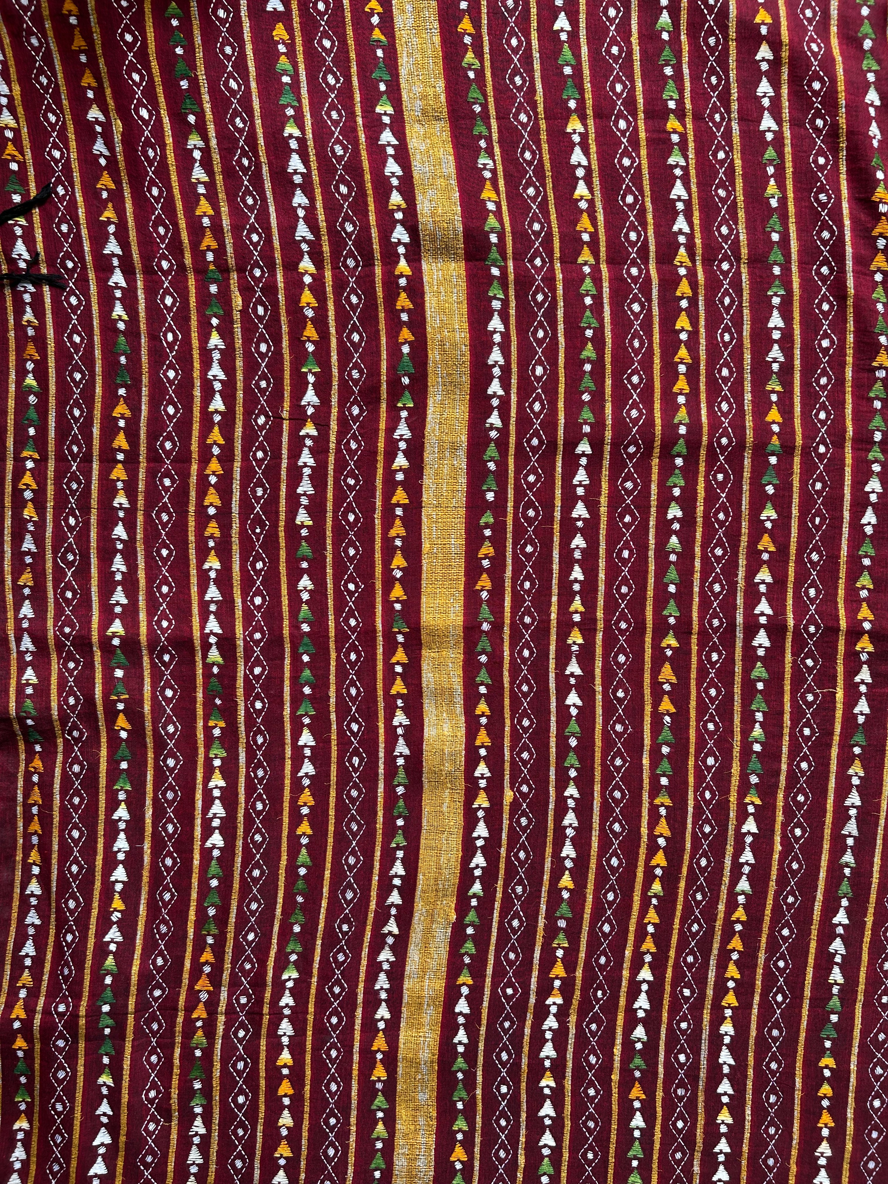 Vipas: Cotton Handloom Saree with Kantha Embroidery