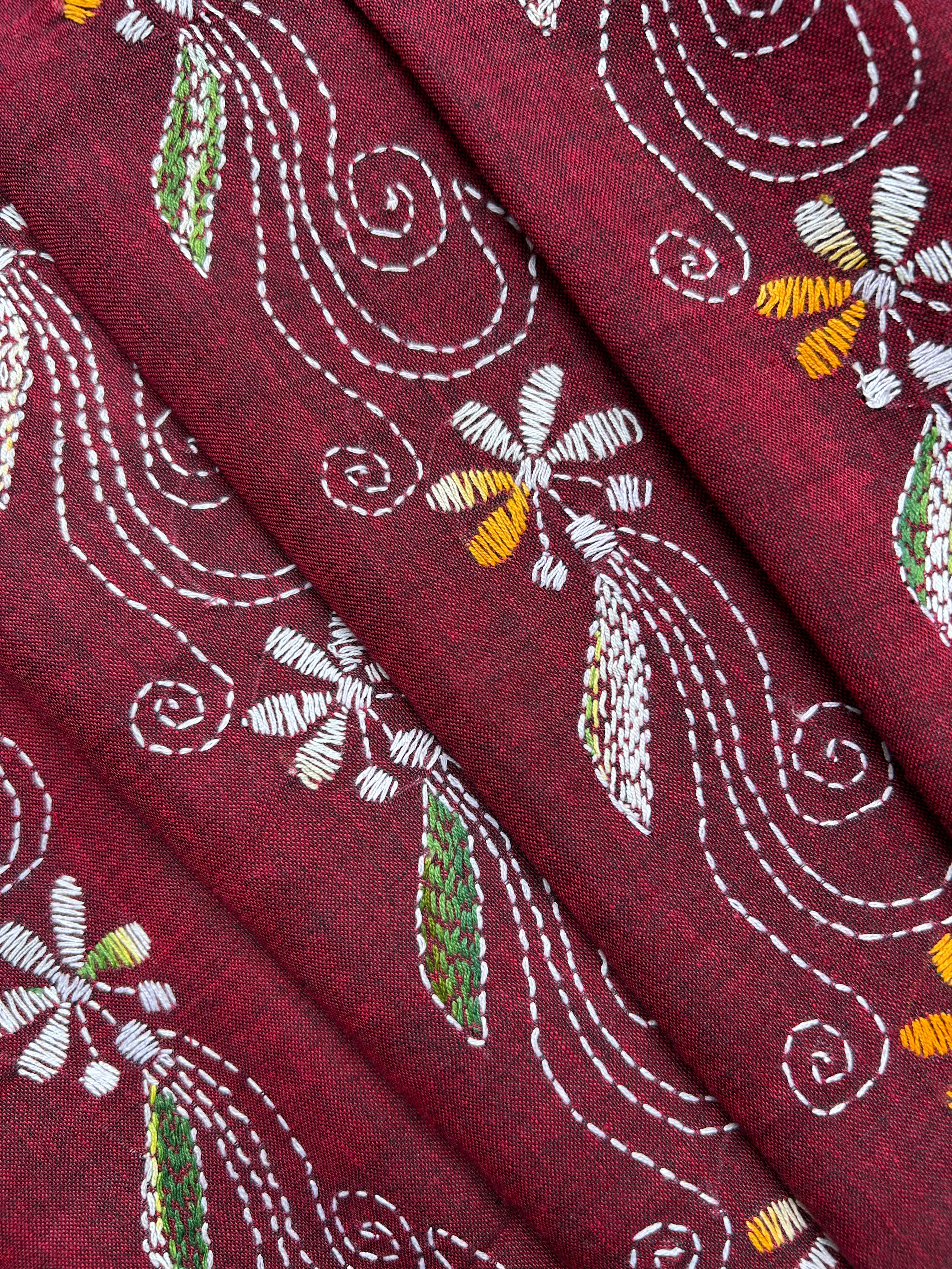 Vipas: Cotton Handloom Saree with Kantha Embroidery