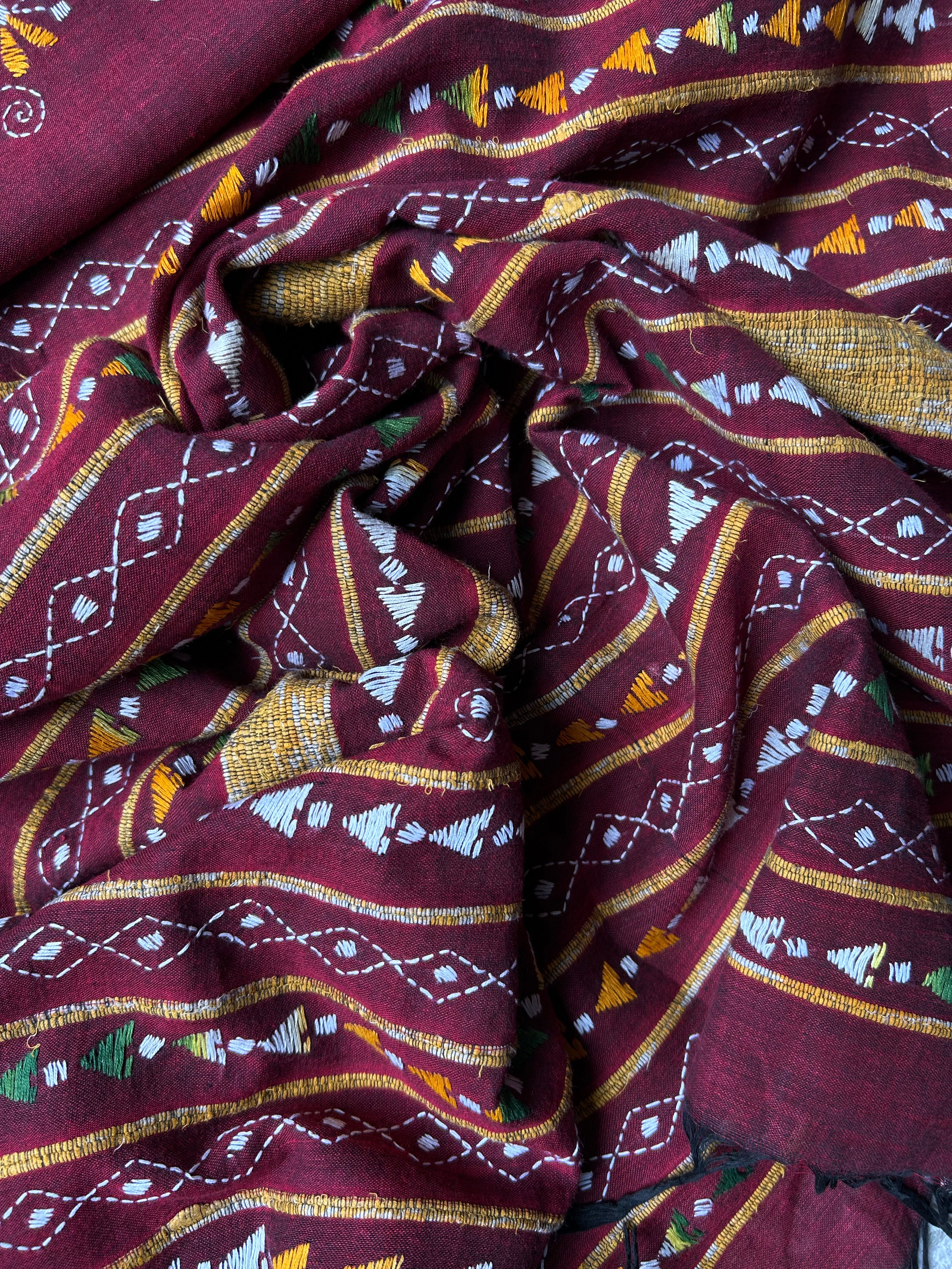 Vipas: Cotton Handloom Saree with Kantha Embroidery