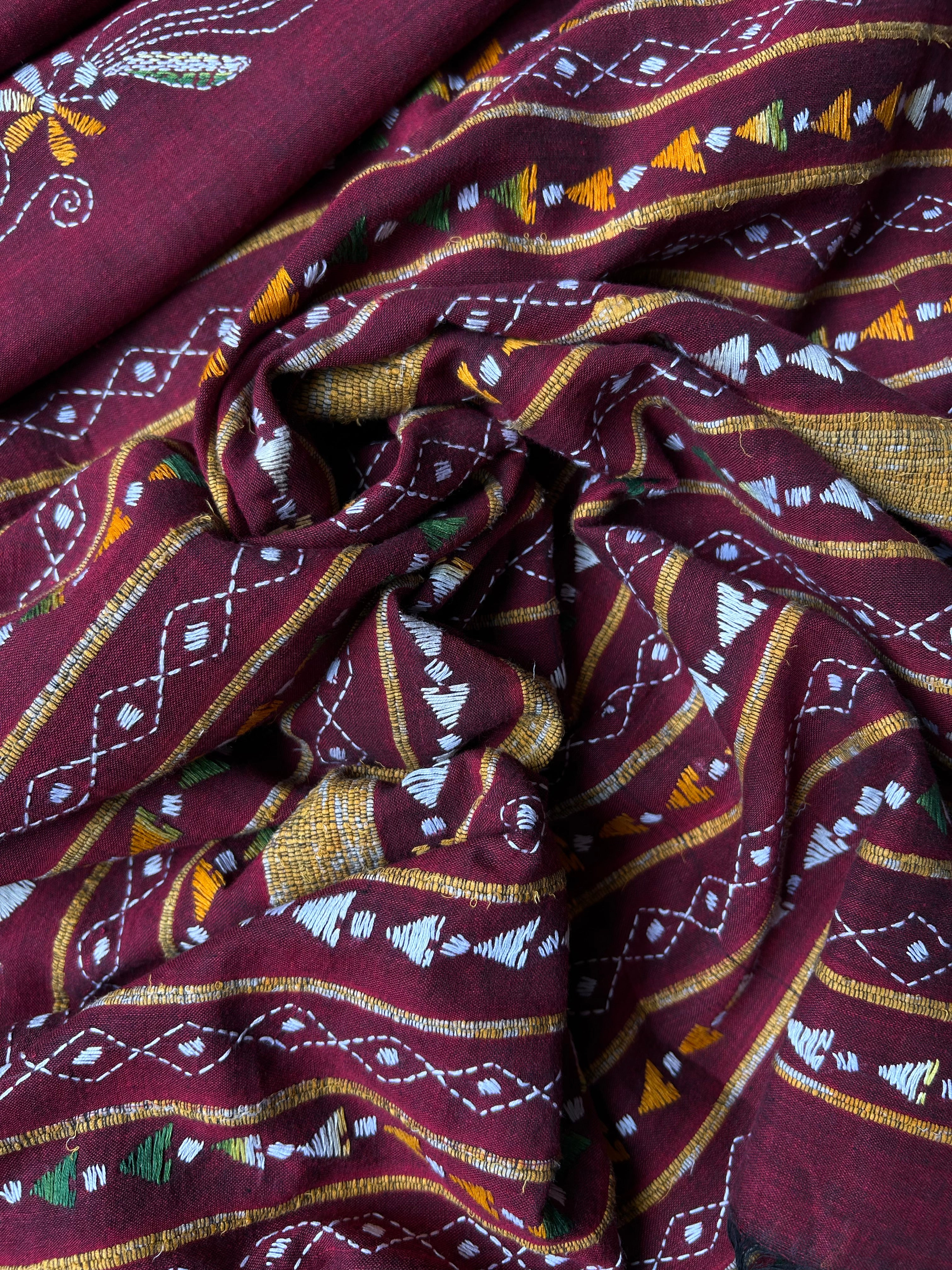 Vipas: Cotton Handloom Saree with Kantha Embroidery