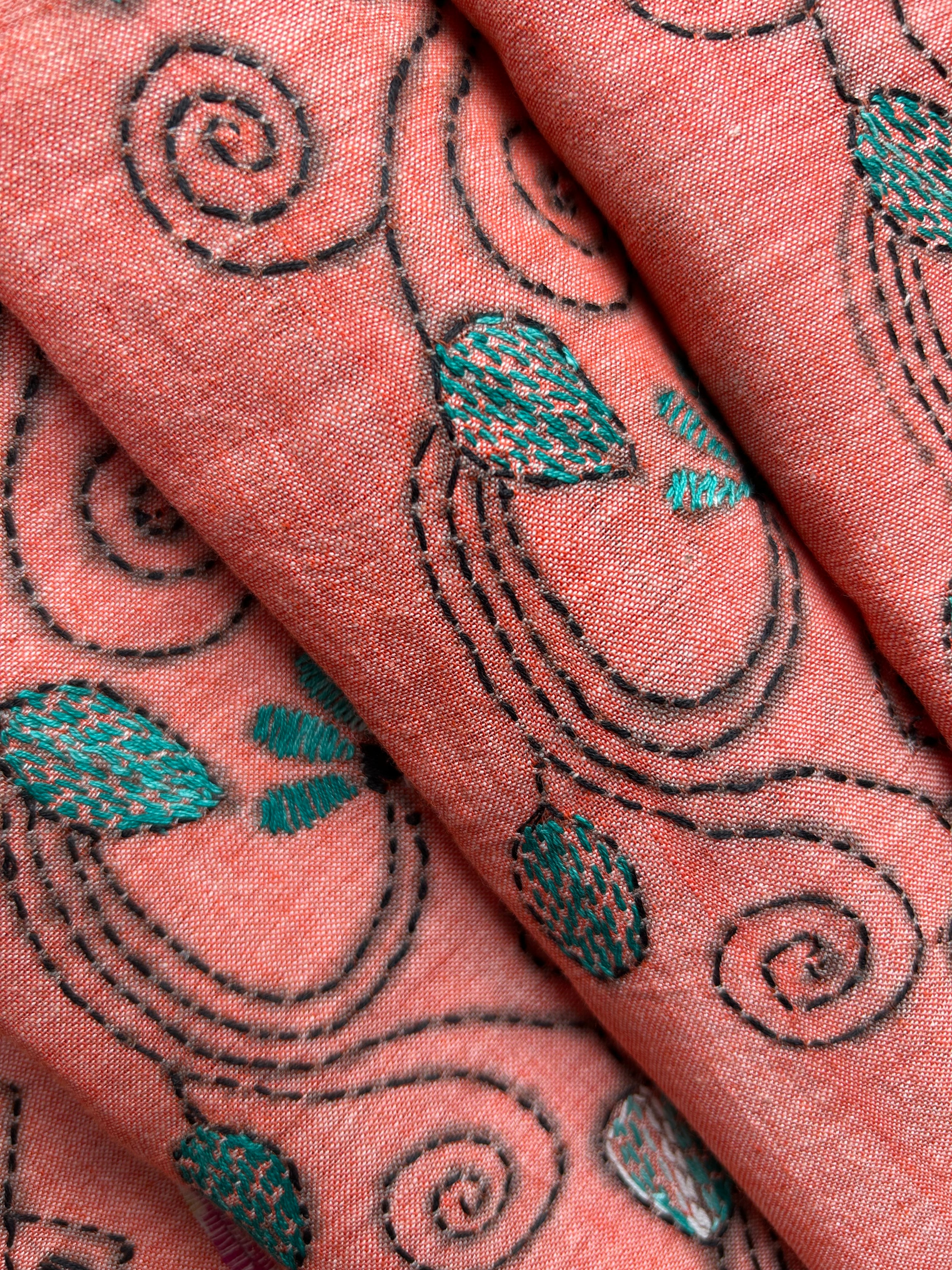 Vipas: Cotton Handloom Saree with Kantha Embroidery