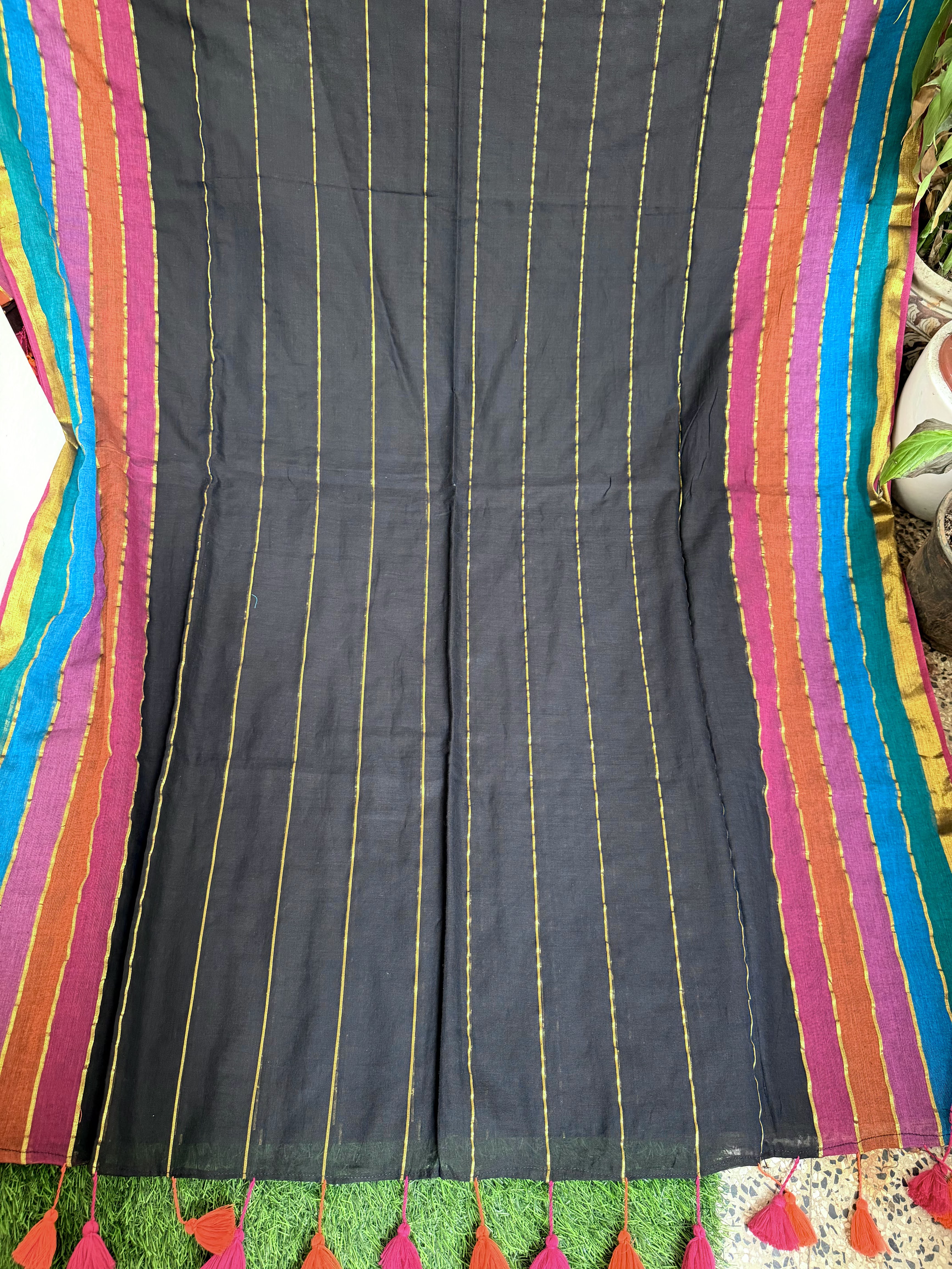 Rainbow Border Mul Cotton Saree