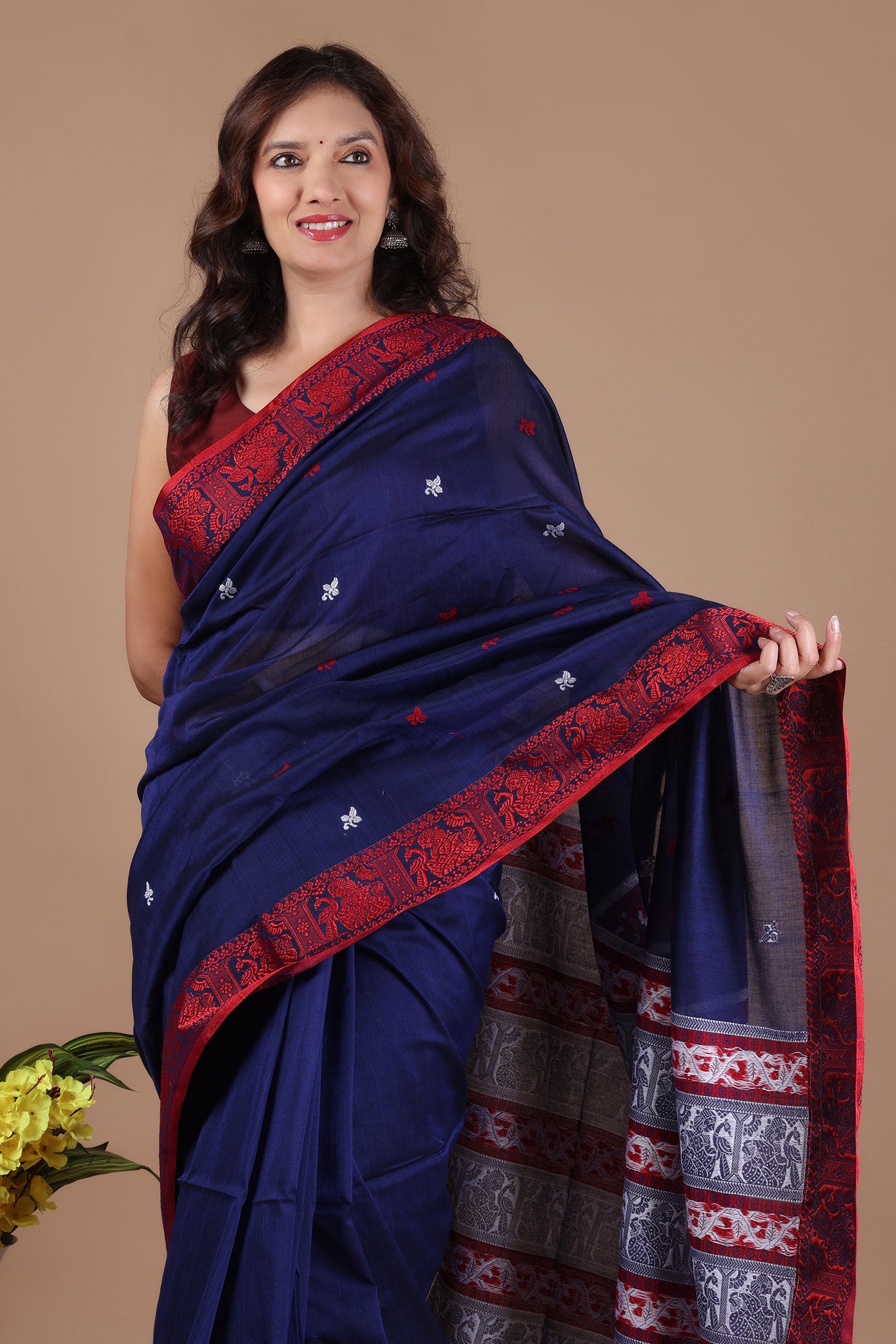 Bishnupadi: Premiun Cotton baluchari Saree_Navy