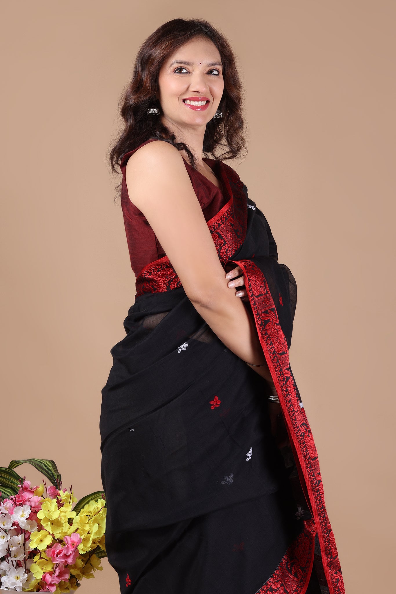 Bishnupadi: Premiun Cotton baluchari Saree_Black