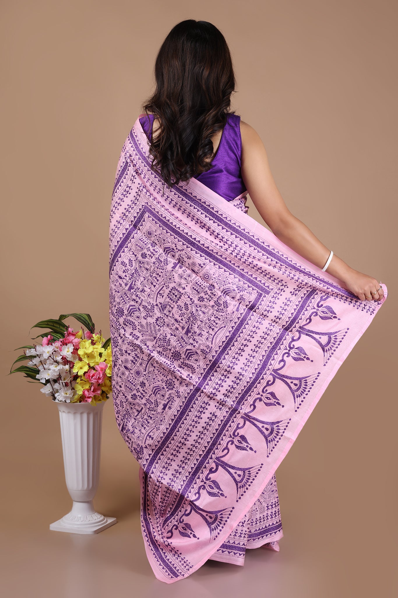 Rima - Pure Bangalore Silk Kantha Embroidery_Pink