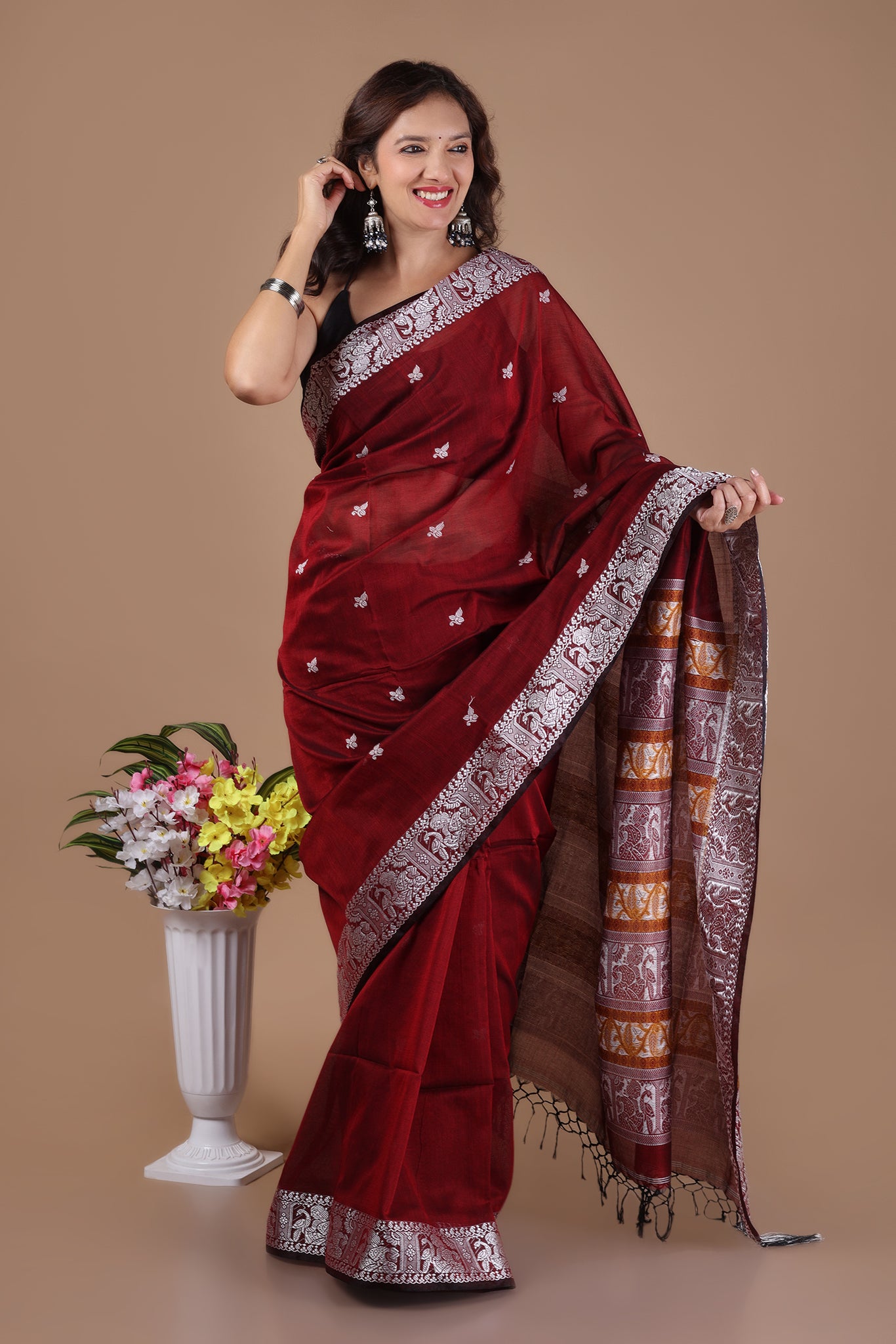 Bishnupadi: Premiun Cotton baluchari Saree_Maroon