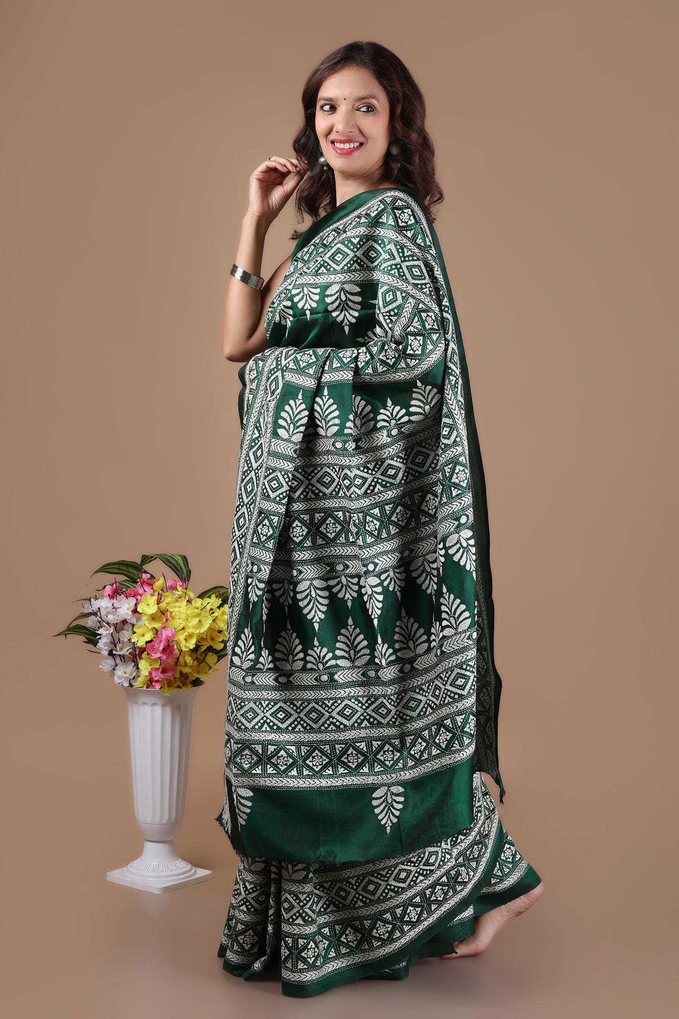 Rima - Pure Bangalore Silk Kantha Embroidery_Green