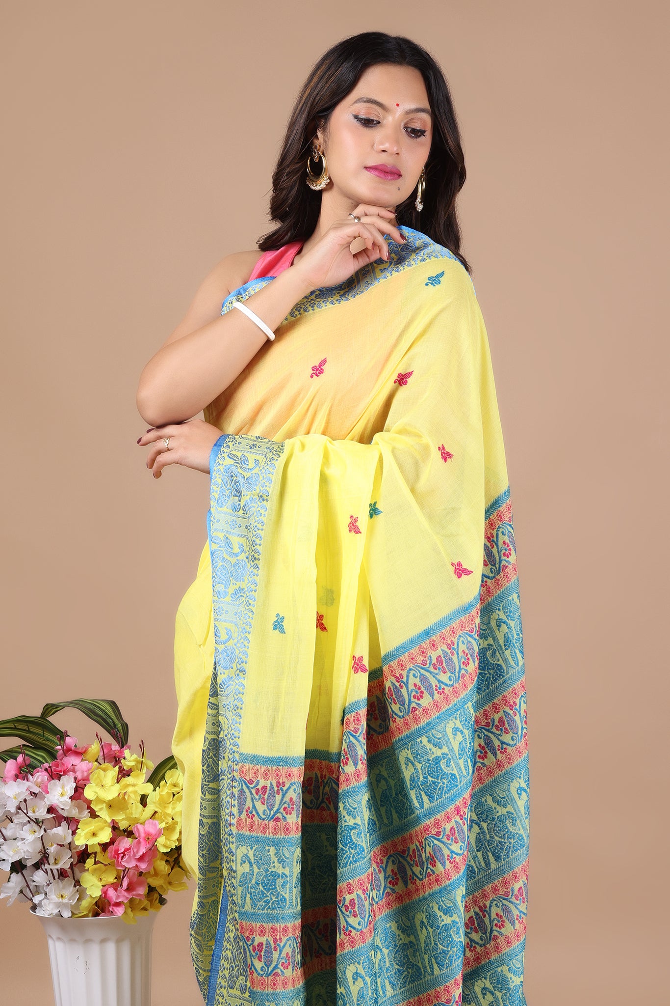 Bishnupadi: Premiun Cotton baluchari Saree_Yellow
