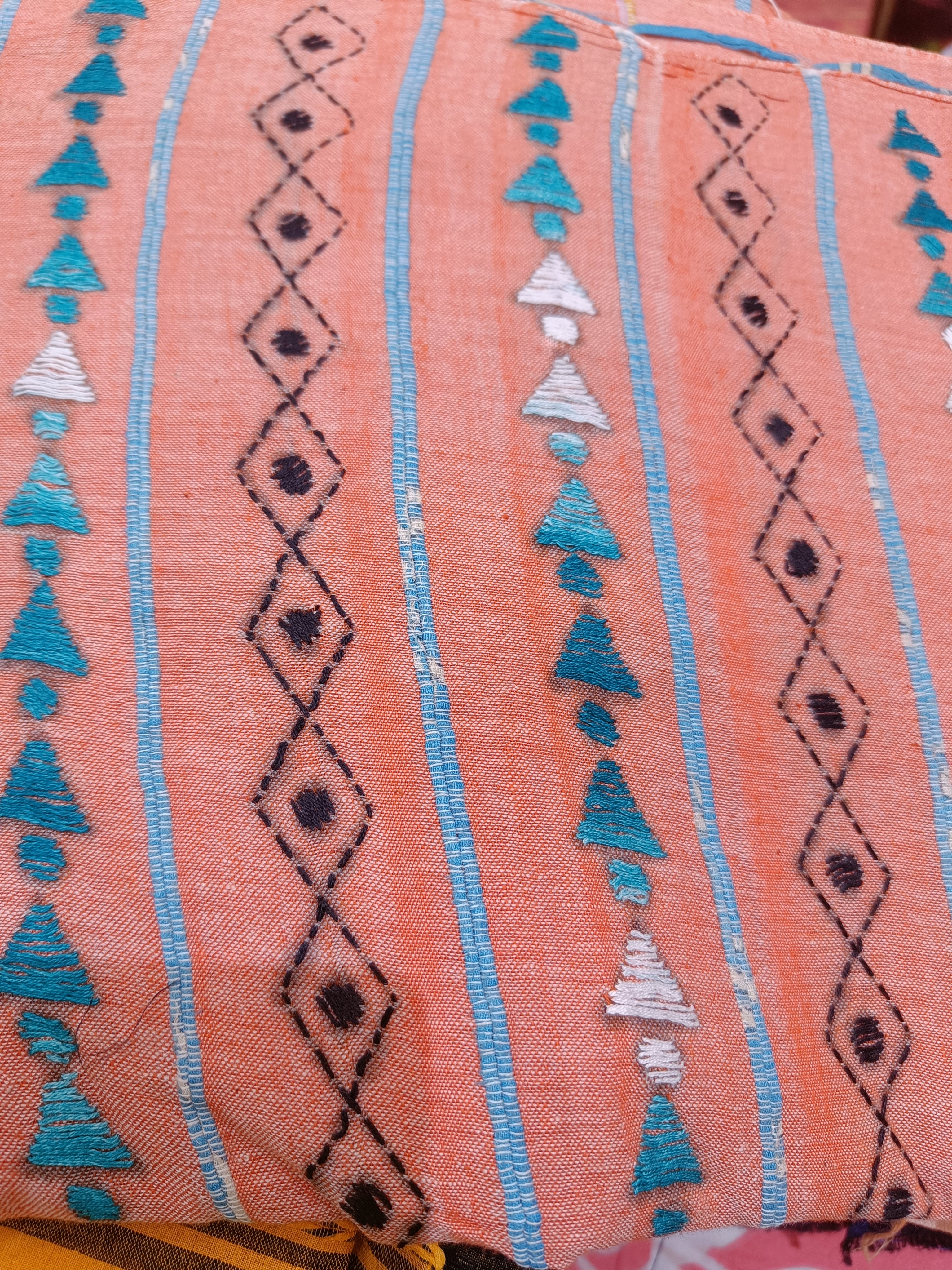 Vipas: Cotton Handloom Saree with Kantha Embroidery