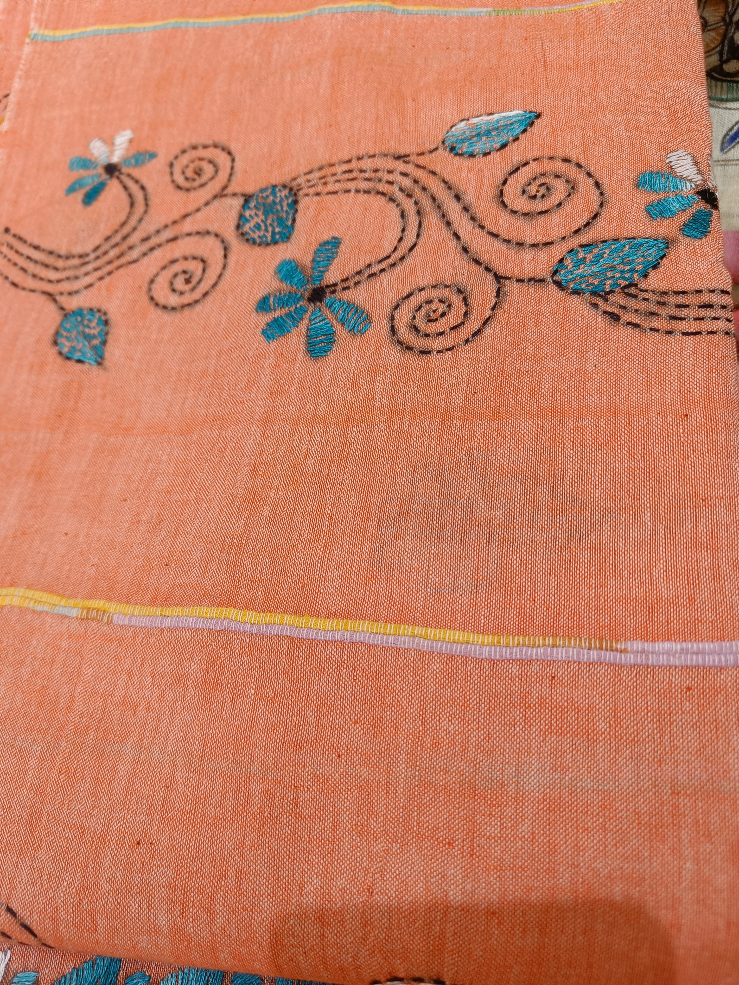 Vipas: Cotton Handloom Saree with Kantha Embroidery