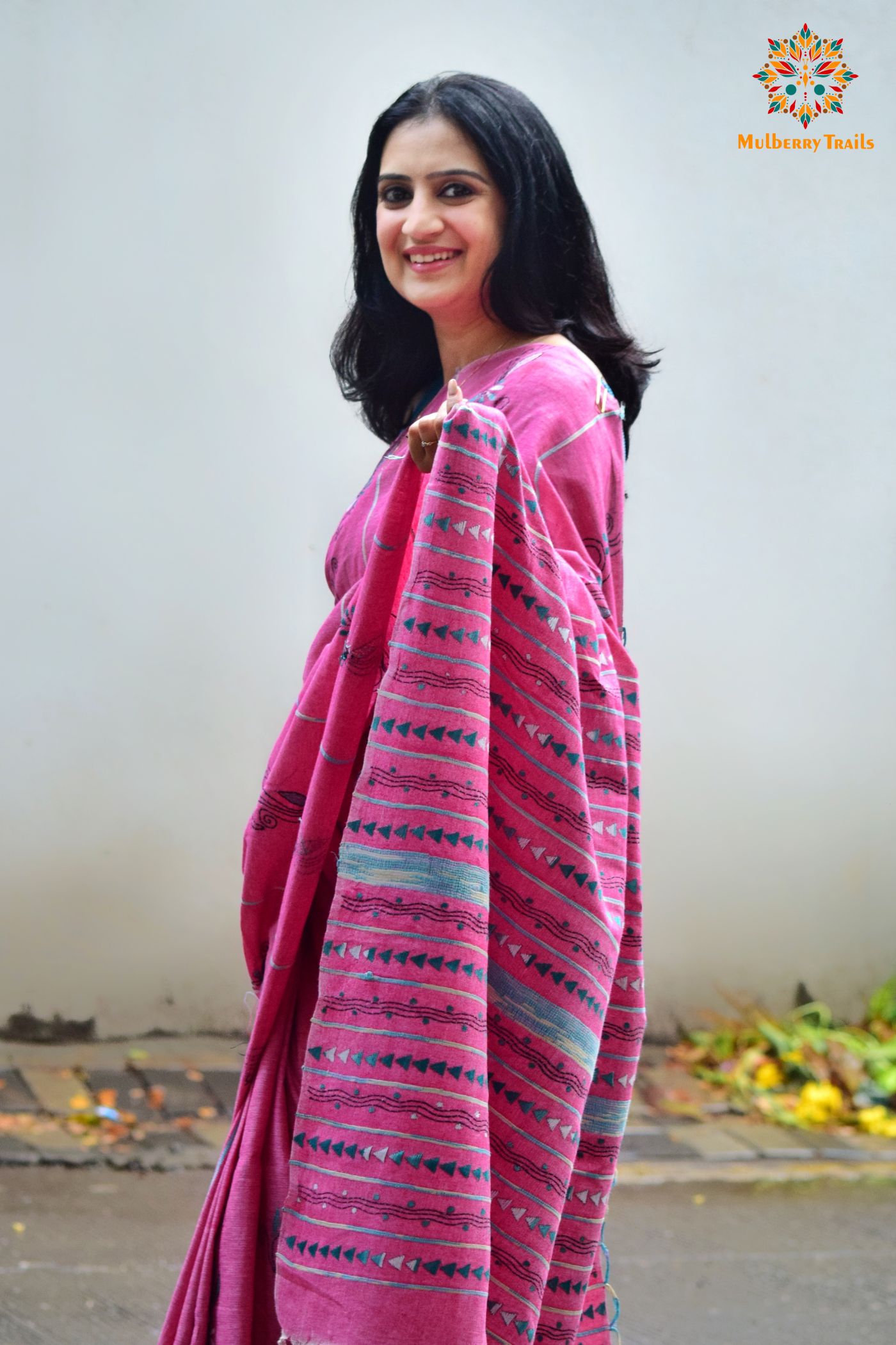 Vipas: Cotton Handloom Saree with Kantha Embroidery