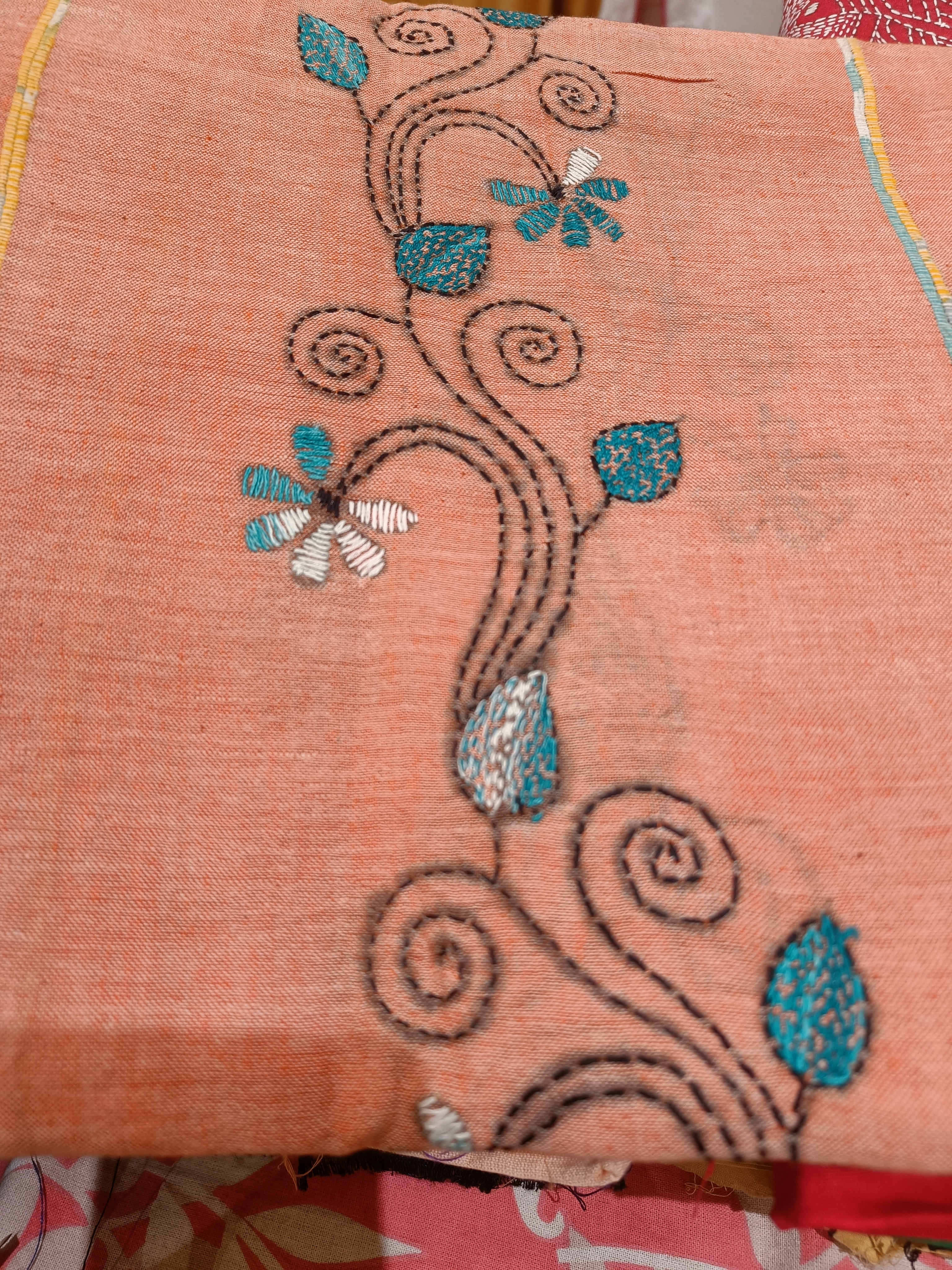 Vipas: Cotton Handloom Saree with Kantha Embroidery