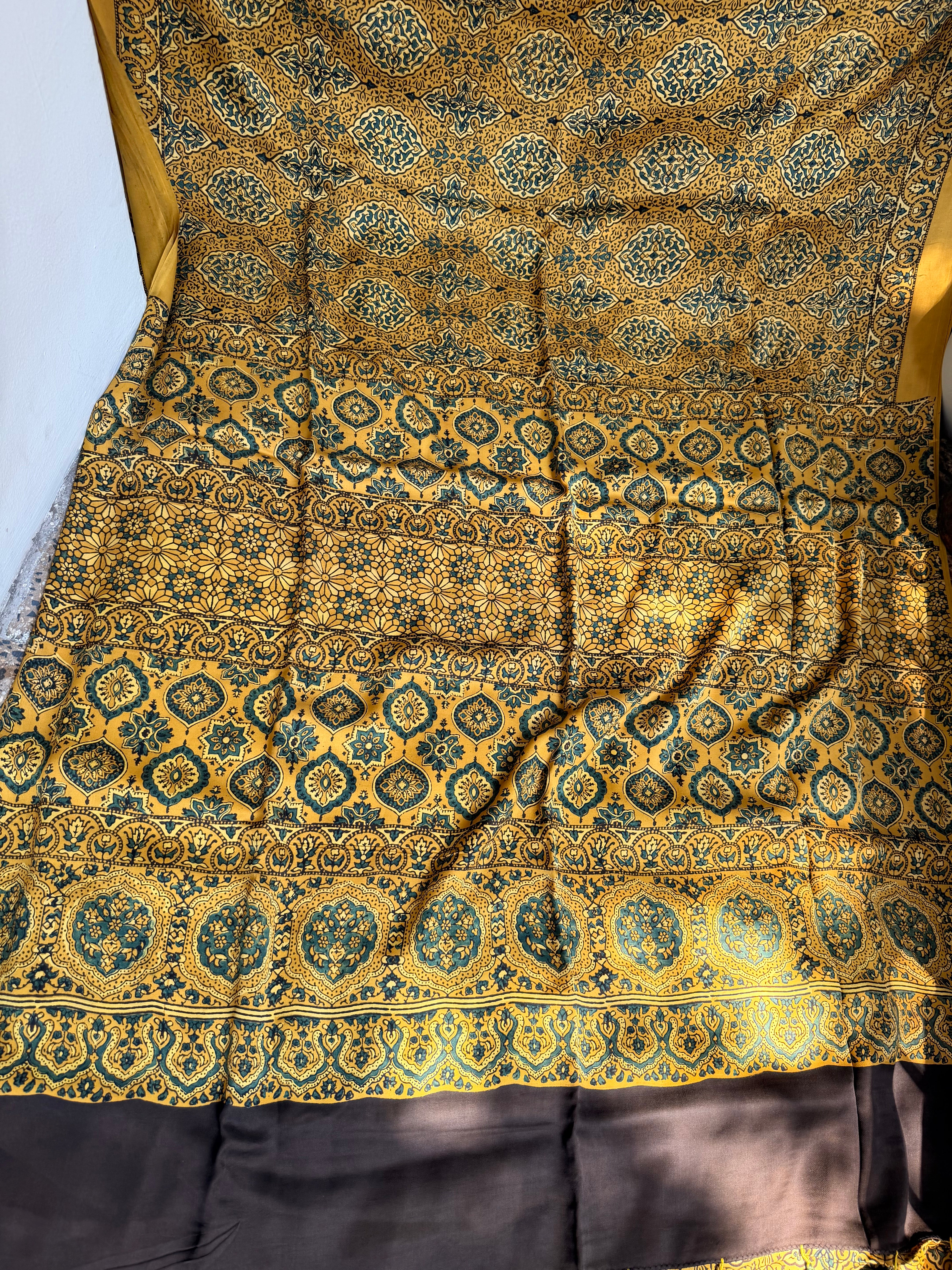 Modal silk sarees with block printing