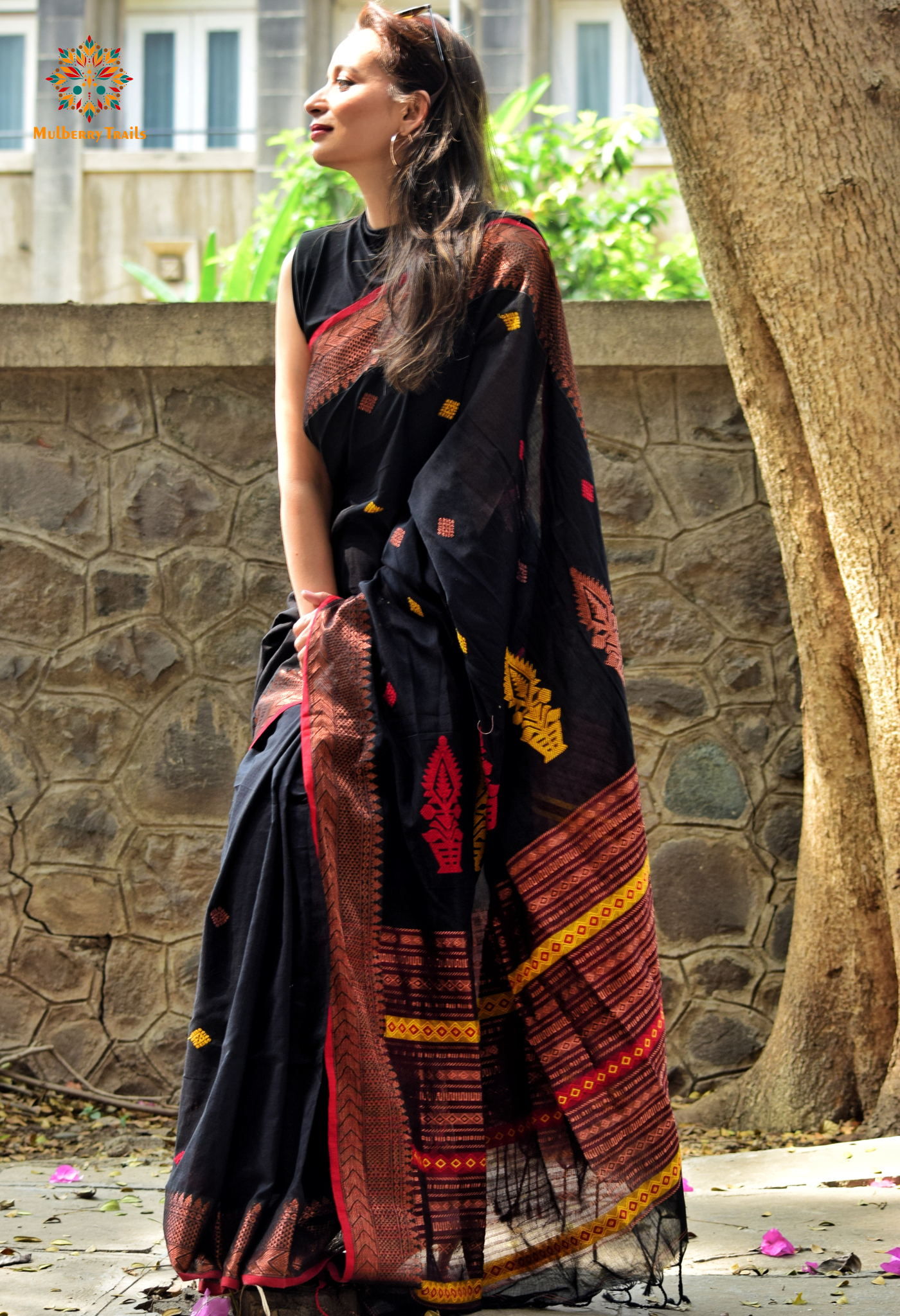 Ahana: Premium Handwoven Cotton Saree - Black Zari Border