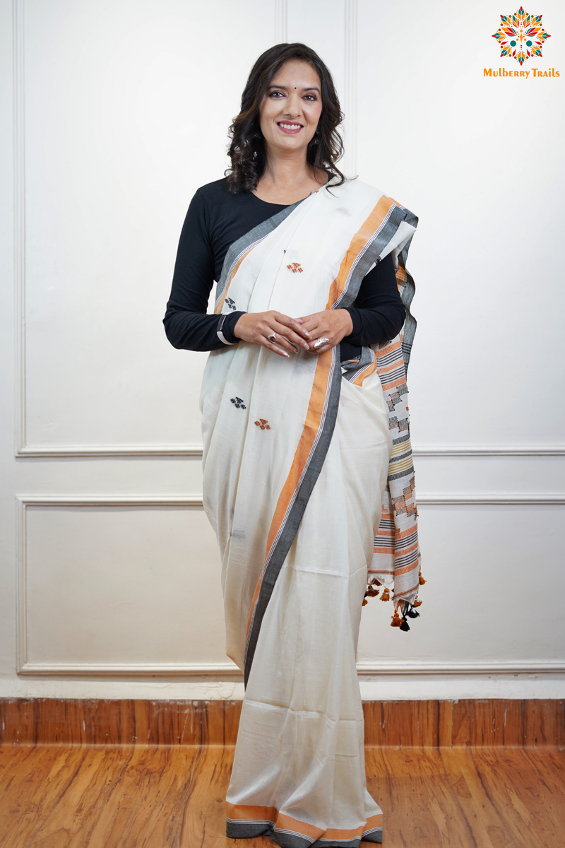 Cotton Handloom Saree
Pure Cotton Saree with for office wear. 
Model is wearing cotton saree for office, day outing, casual wear. 
Handloom saree, handloom mark, handwoven saree
Luxury Pure cotton Saree
Premium Sarees for office wear. sankranti, govt festivals, formal occassions, army events