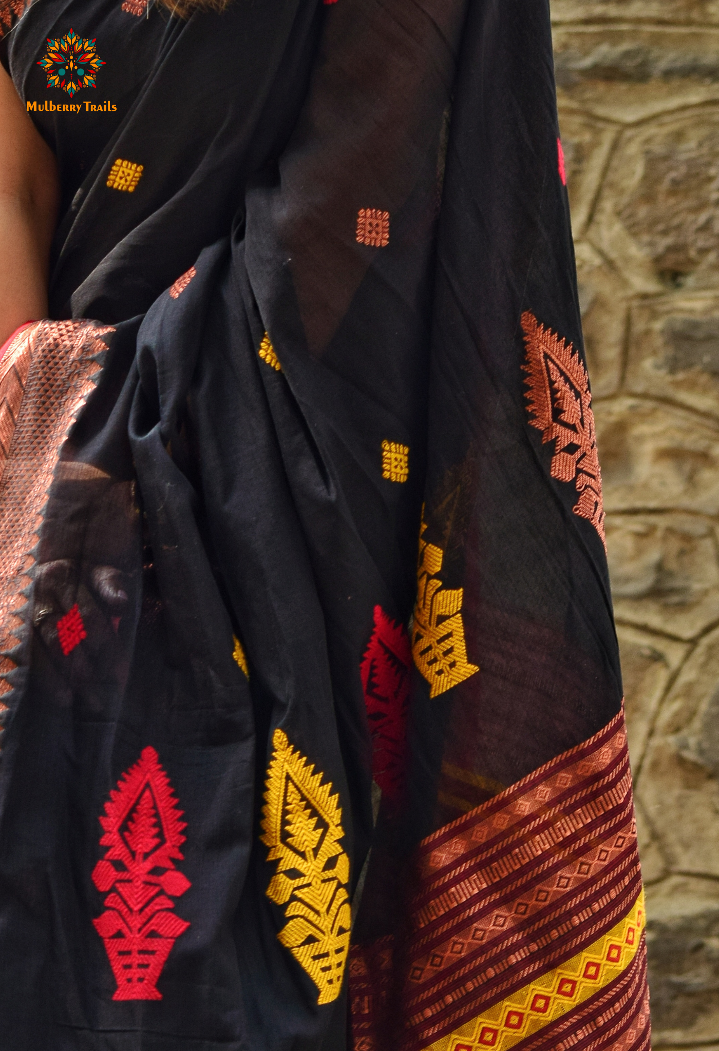 Ahana: Premium Handwoven Cotton Saree - Black Zari Border