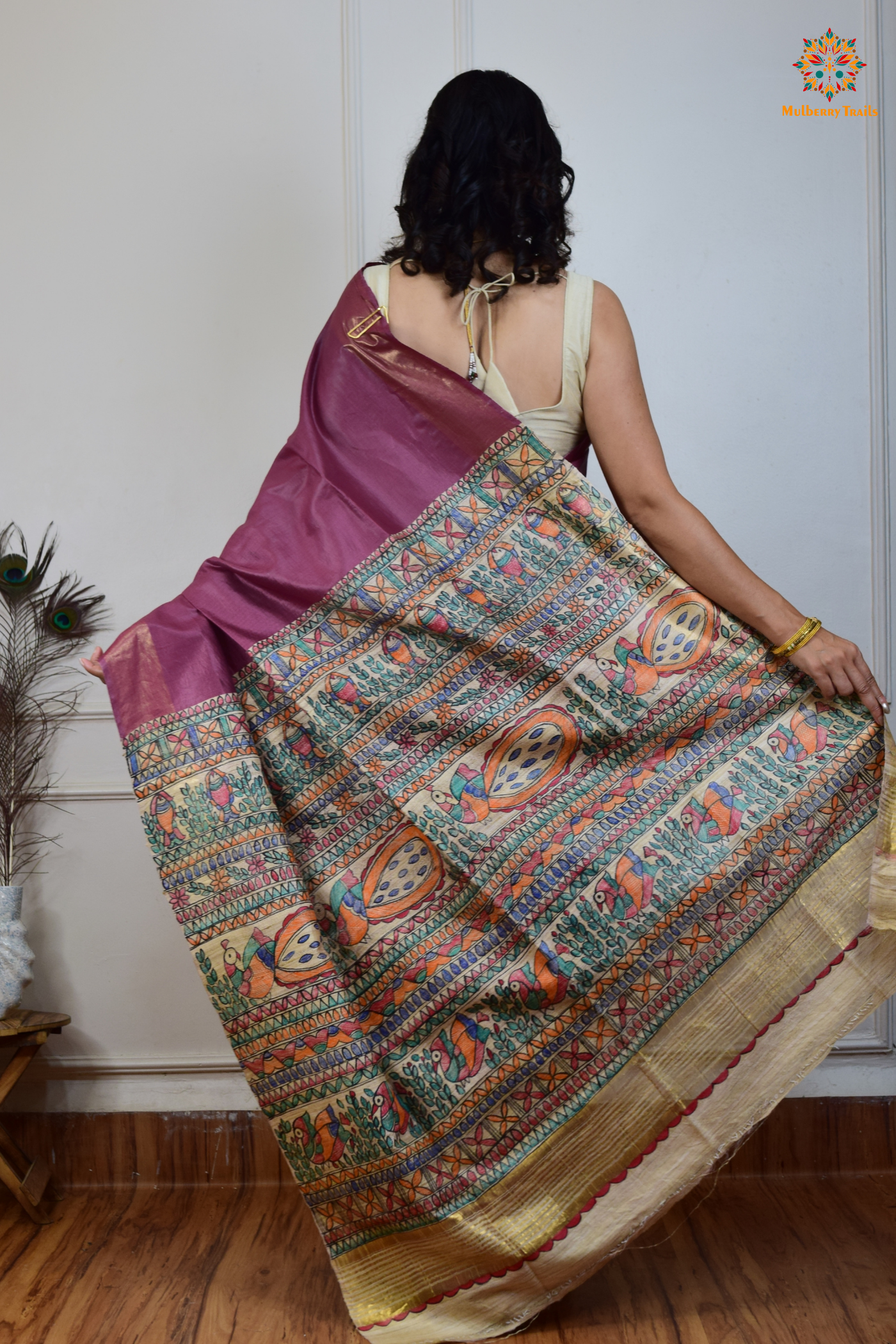 Pavani - Staple Tusser Handpainted Madhubani Saree- Mauve