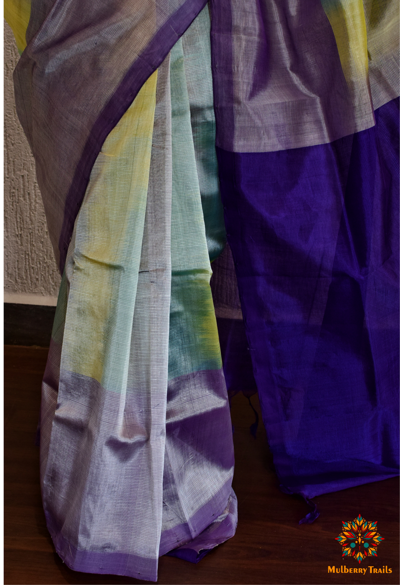 Siya - Silver Purple Cotton Silk Saree