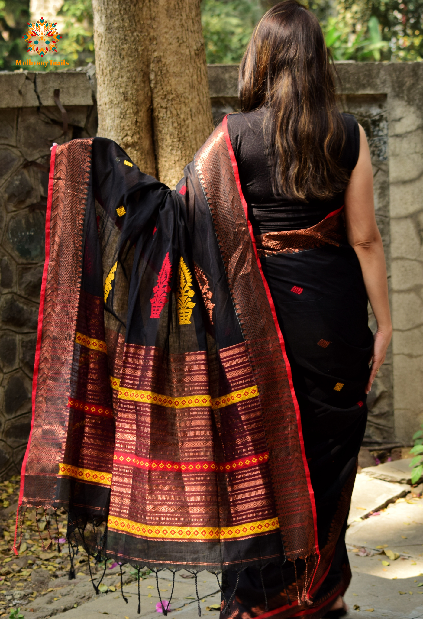 Ahana: Premium Handwoven Cotton Saree - Black Zari Border