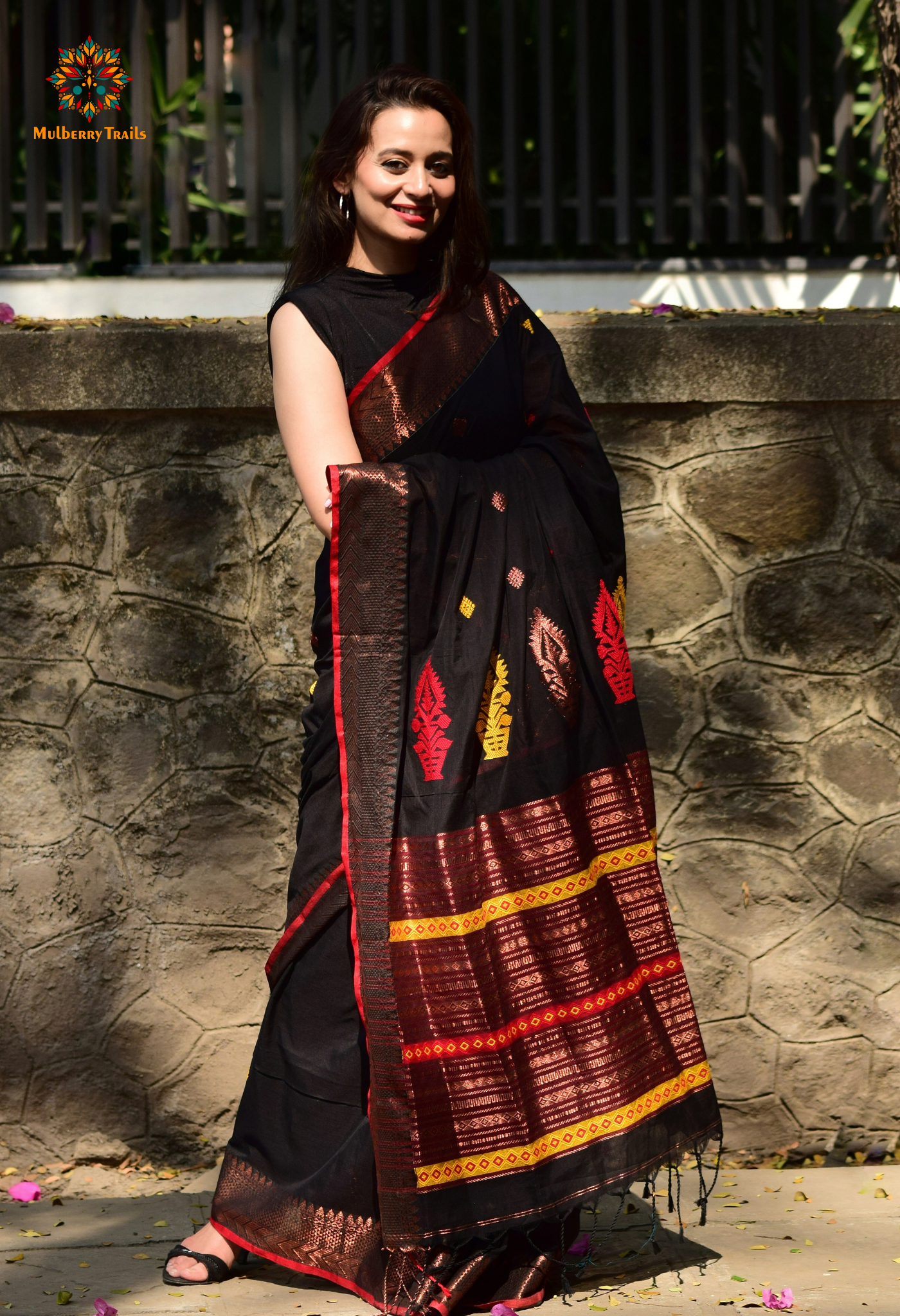 Ahana: Premium Handwoven Cotton Saree - Black Zari Border