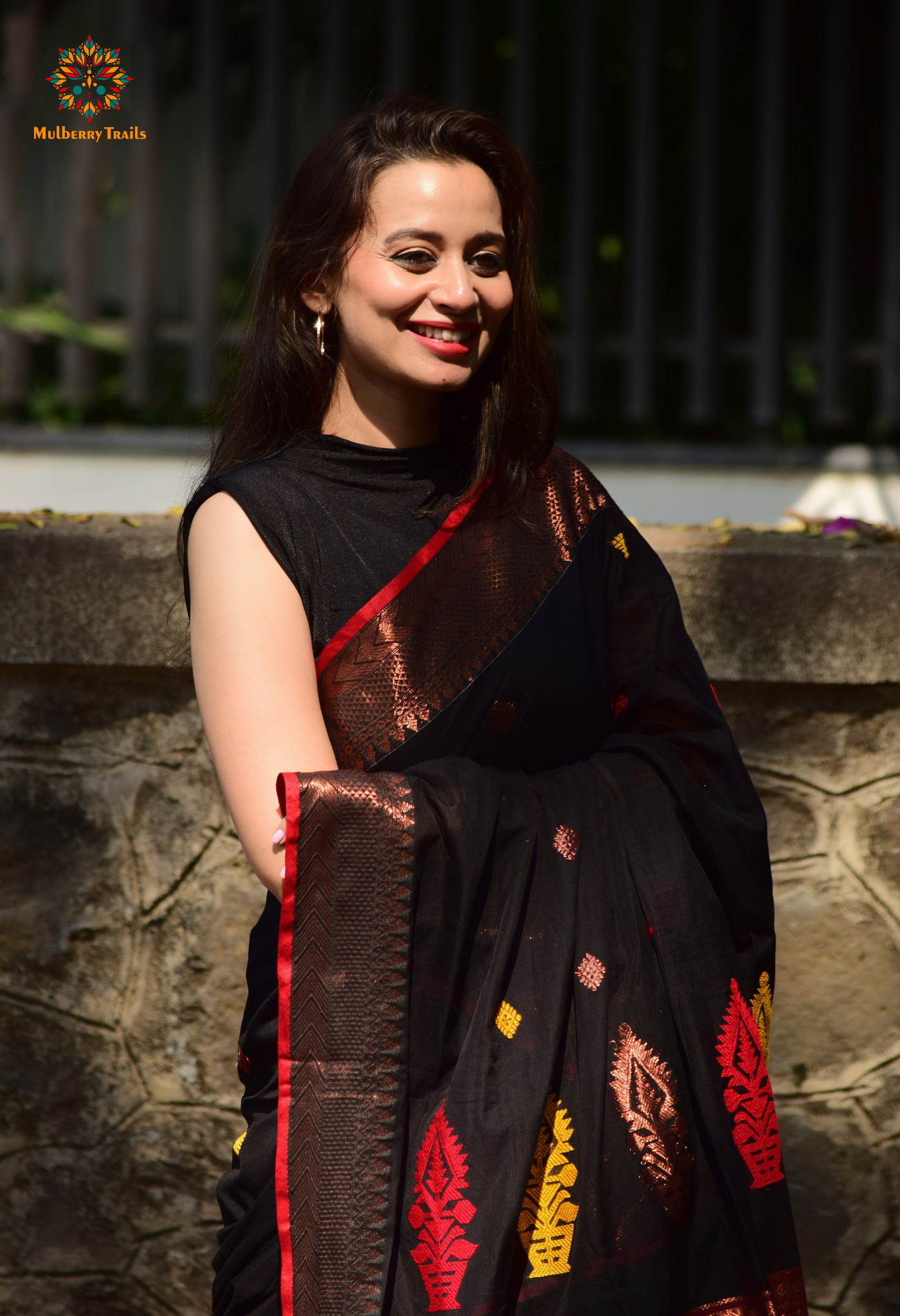 Ahana: Premium Handwoven Cotton Saree - Black Zari Border