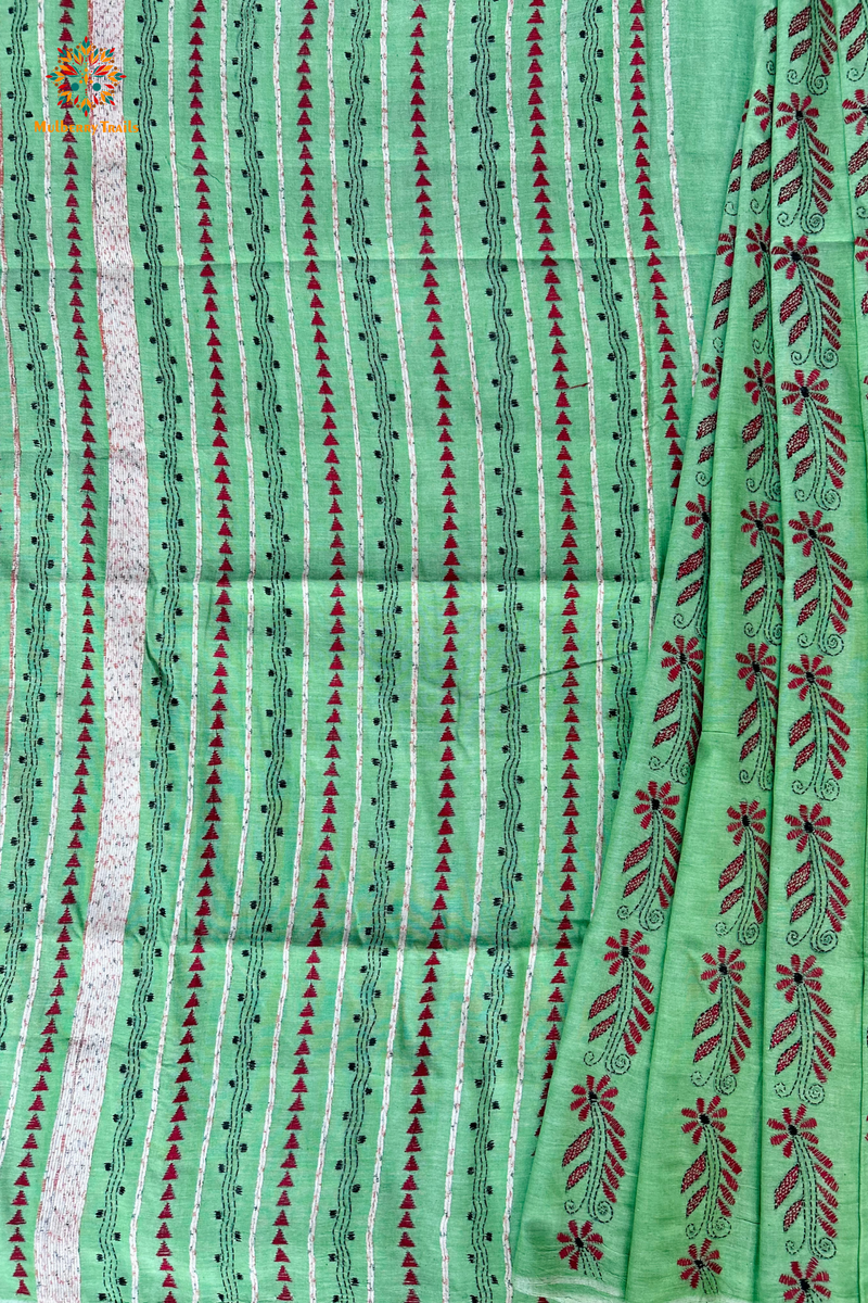 Vipas: Cotton Handloom Saree with Kantha Embroidery