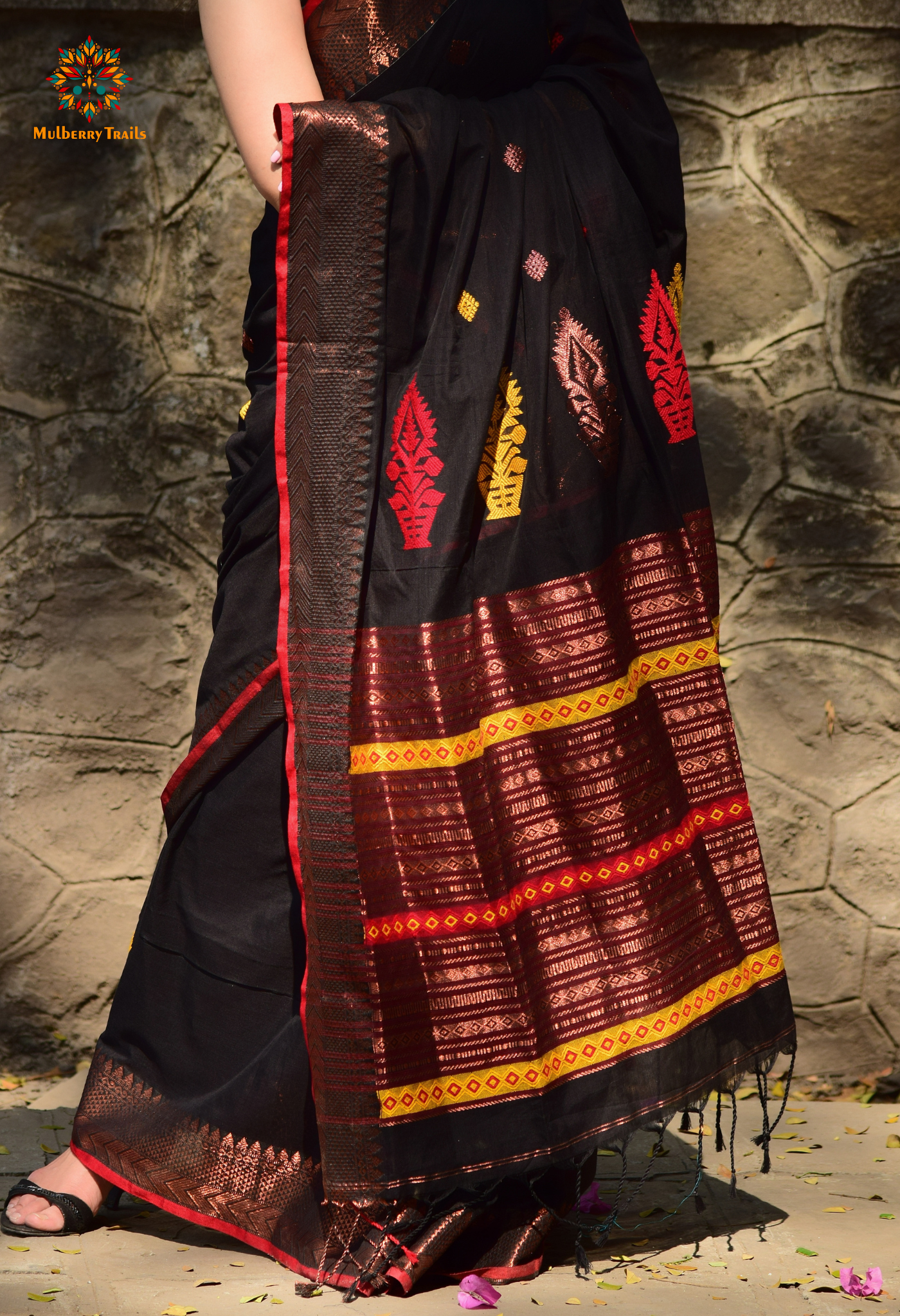 Ahana: Premium Handwoven Cotton Saree - Black Zari Border