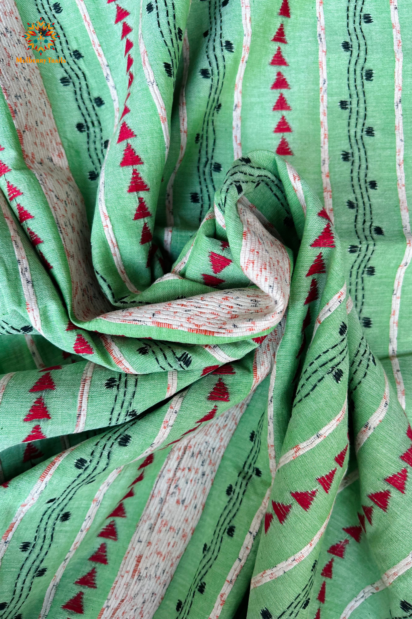 Vipas: Cotton Handloom Saree with Kantha Embroidery