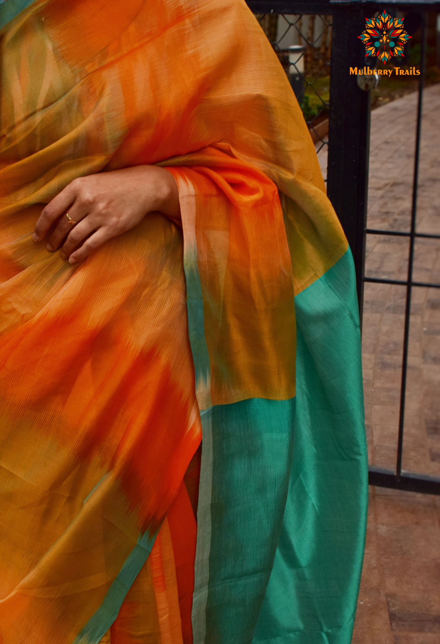 Siya - Orange Blue Cotton Silk Saree