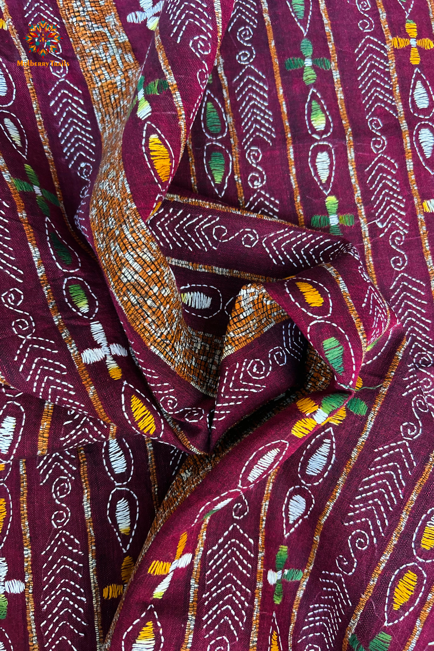 Vipas: Cotton Handloom Saree with Kantha Embroidery