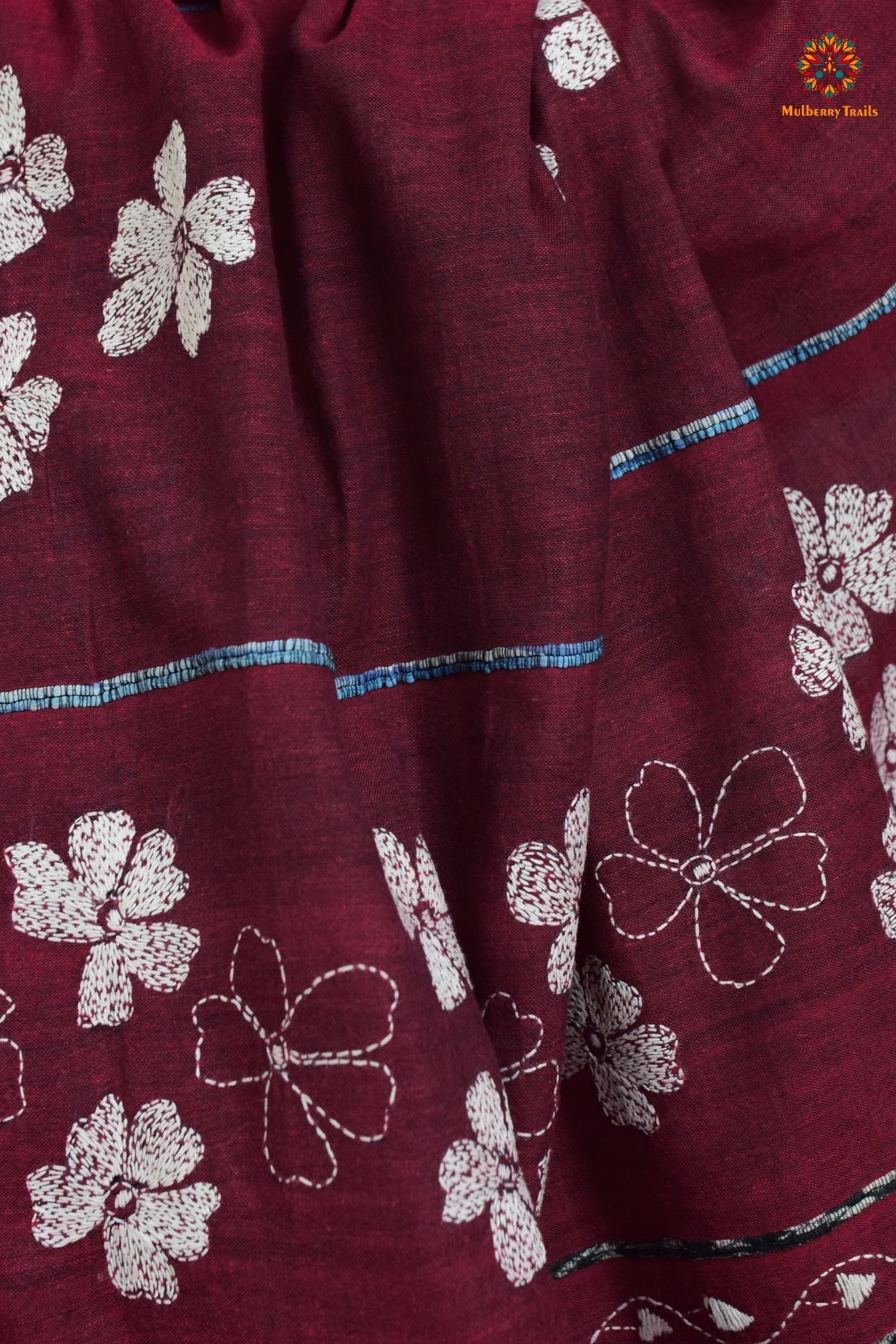 Vipas: Cotton Handloom Saree with Kantha Embroidery