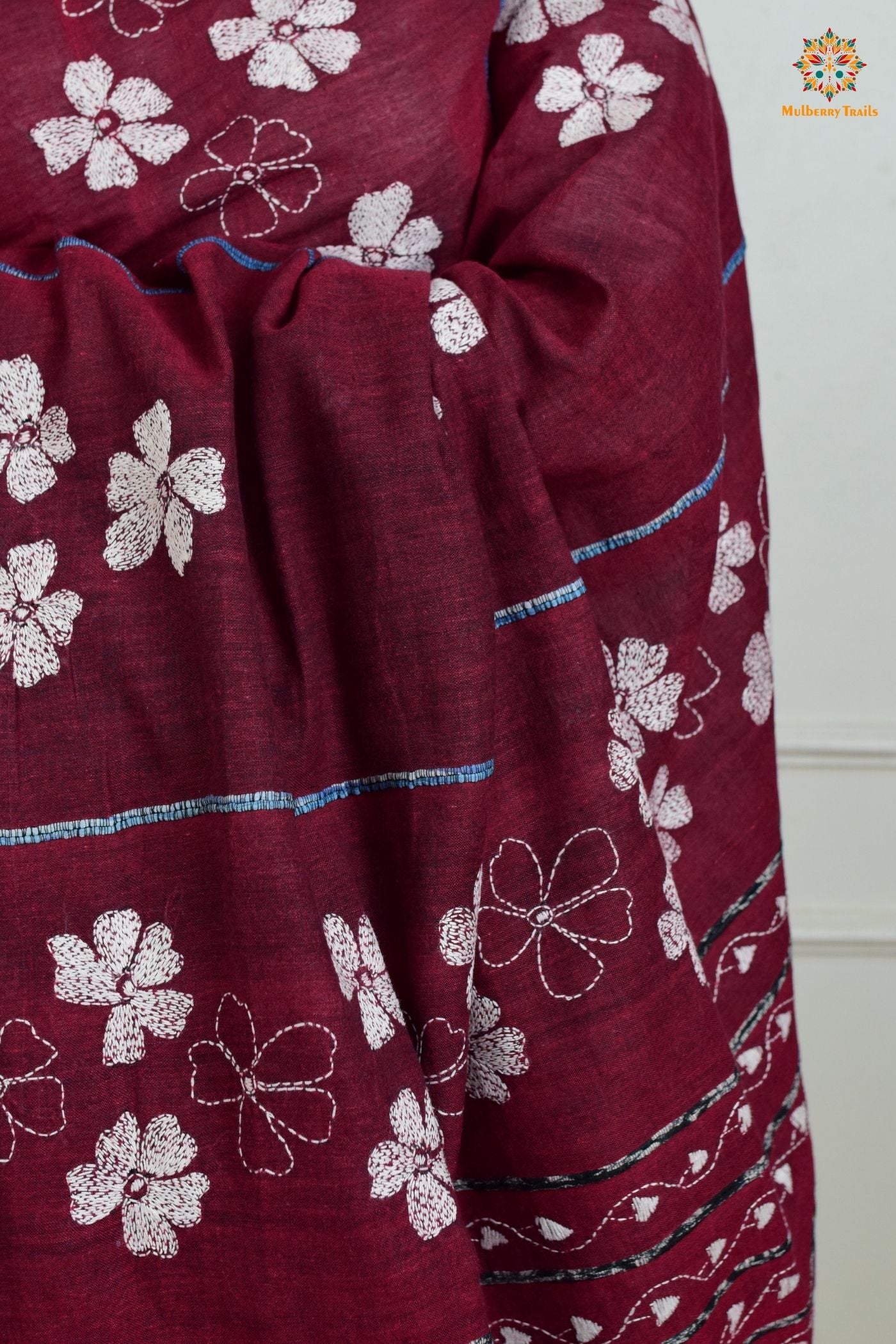 Vipas: Cotton Handloom Saree with Kantha Embroidery