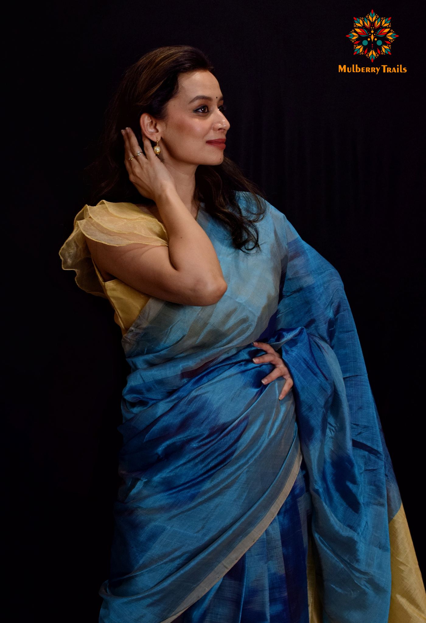 Siya - Blue Beige Cotton Silk Saree