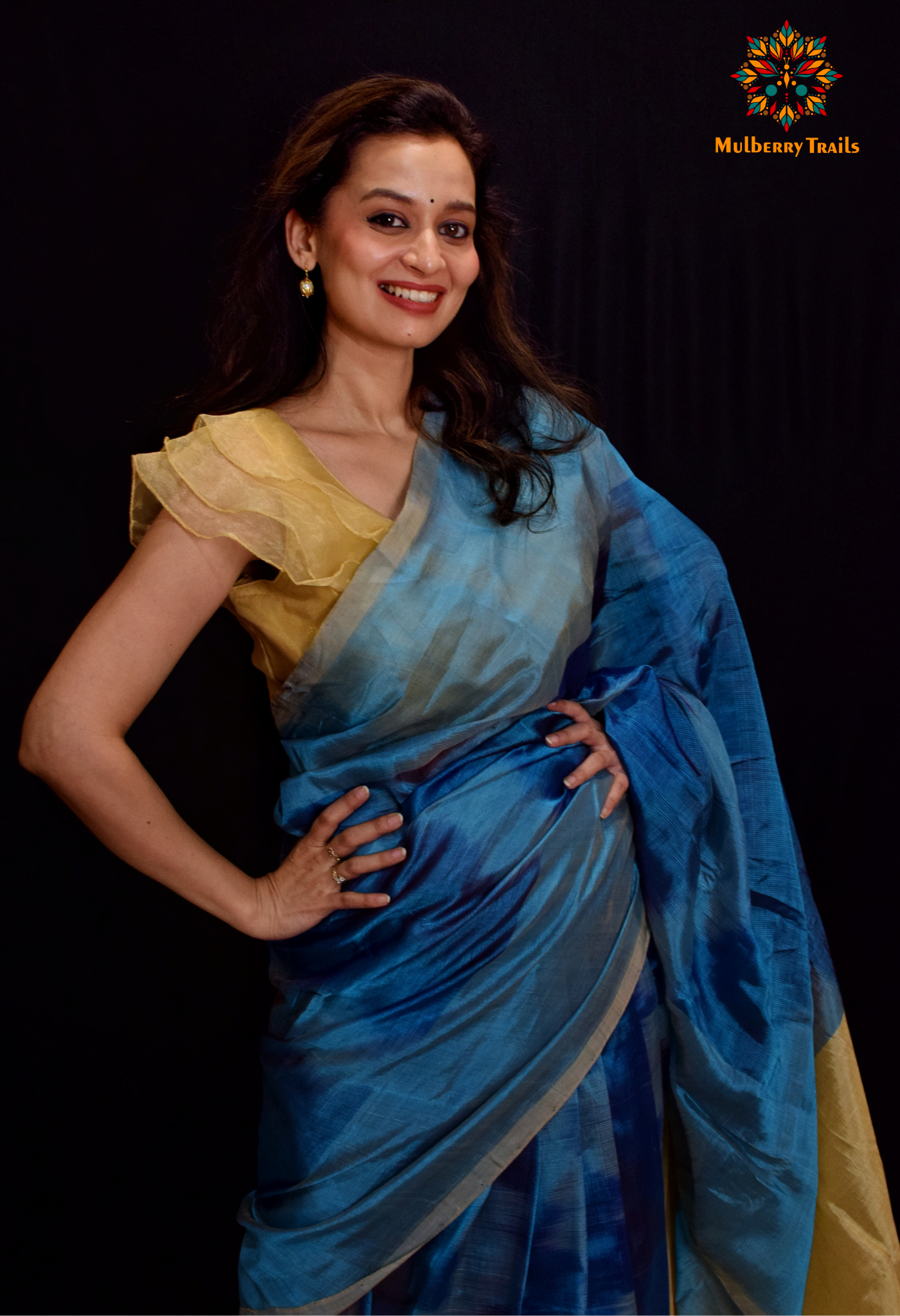 Siya - Blue Beige Cotton Silk Saree