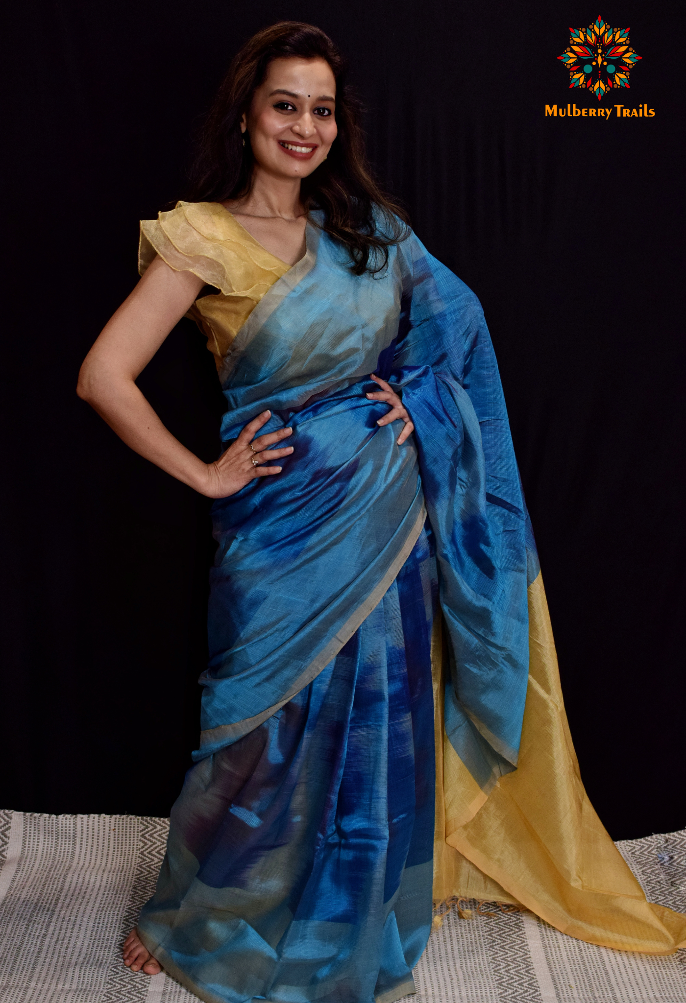 Siya - Blue Beige Cotton Silk Saree