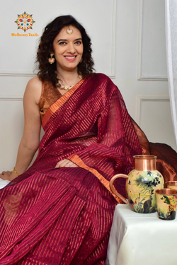 IRA: Premium Linen Sarees with Copper Zari - Fuschia