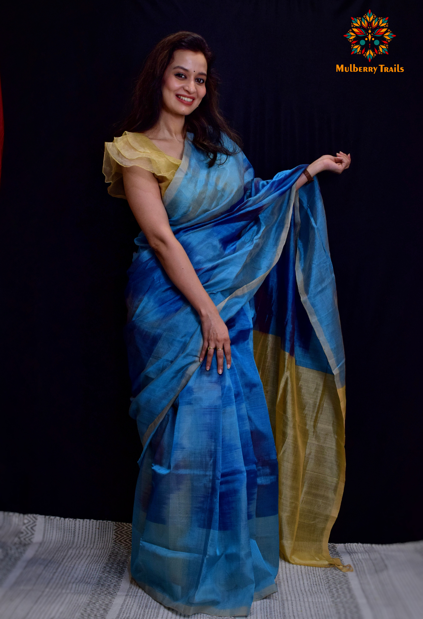 Siya - Blue Beige Cotton Silk Saree